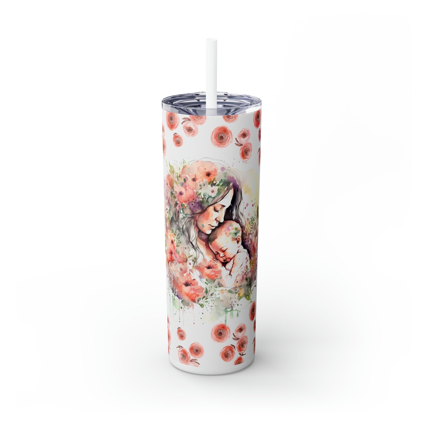 Skinny Tumbler with Straw, 20oz, Mum and Child