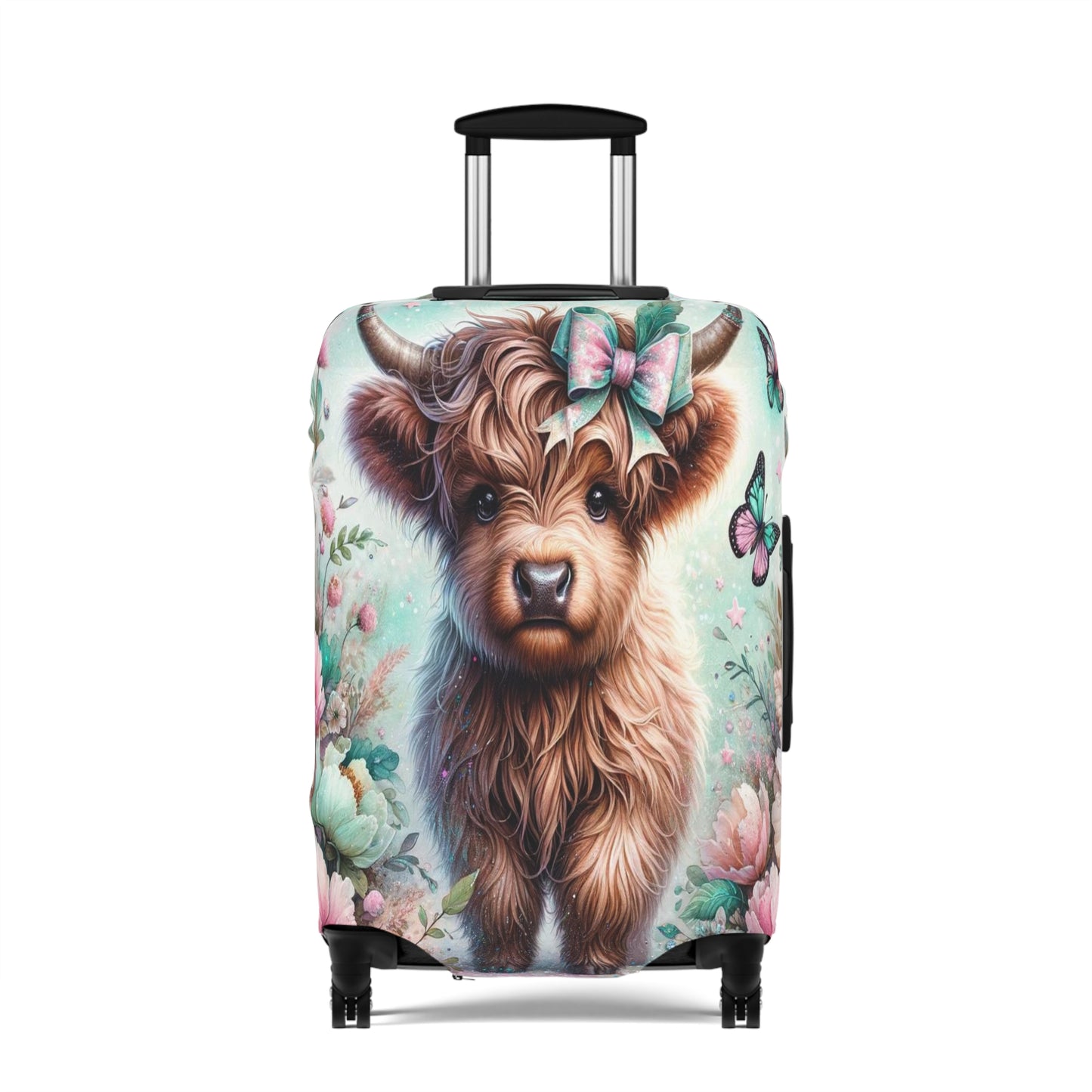 Luggage Cover, Highland Cow, Floral and Butterflies, awd-1418