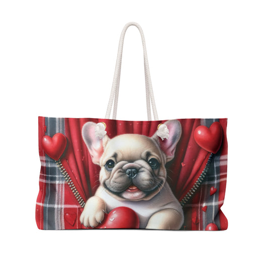 Personalised/Non-Personalised Weekender Bag, Cute Dog, Valentines Day, Large Weekender Bag, Beach Bag, Book Bag