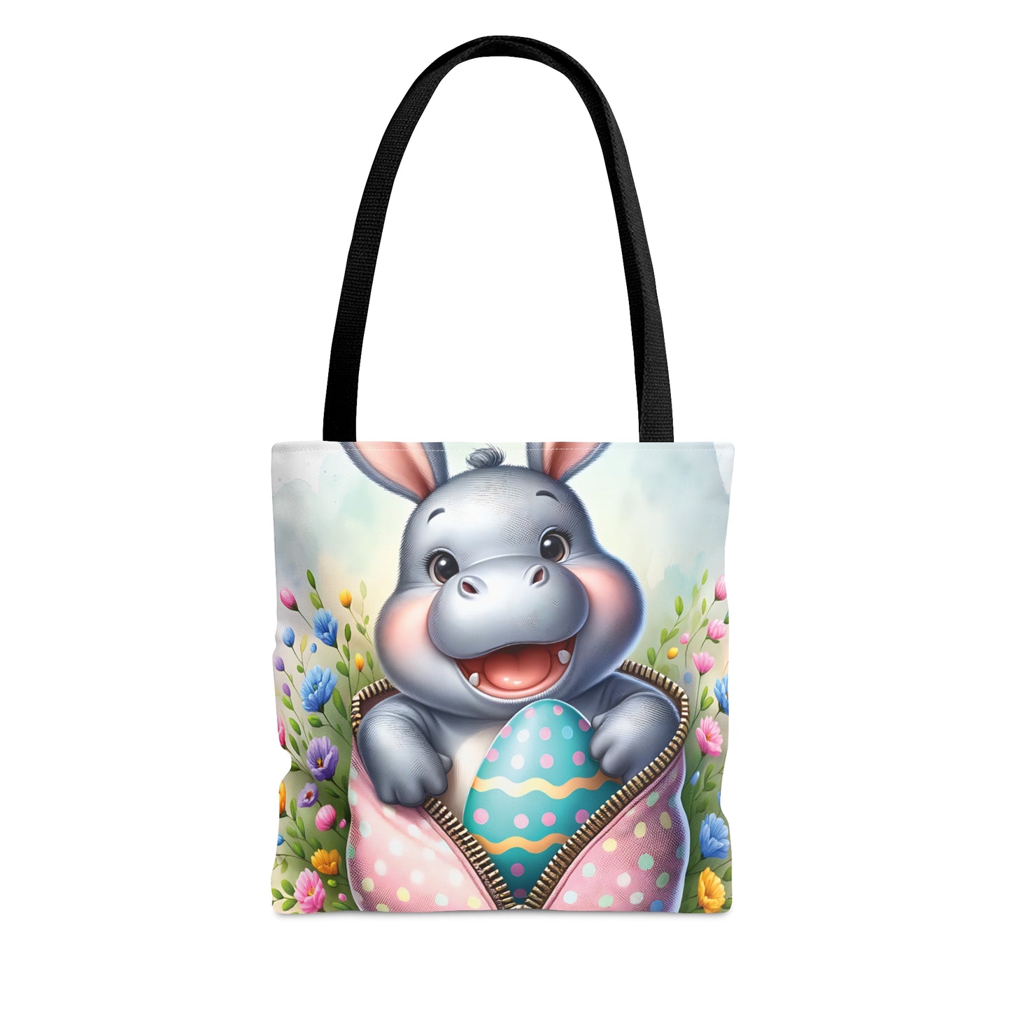 Tote Bag, Easter, Cute Hippo with Bunny ears, Personalised/Non-Personalised Tote bag