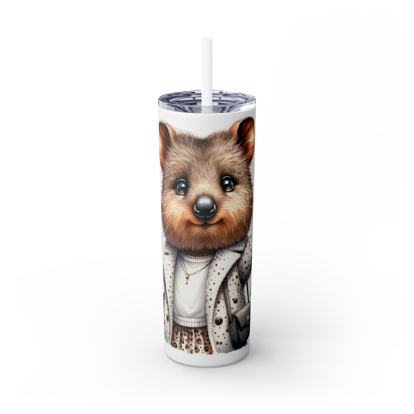 Skinny Tumbler with Straw, 20oz, Australian Animal, Quokka, Traveling, Taking Selfie, awd-1331