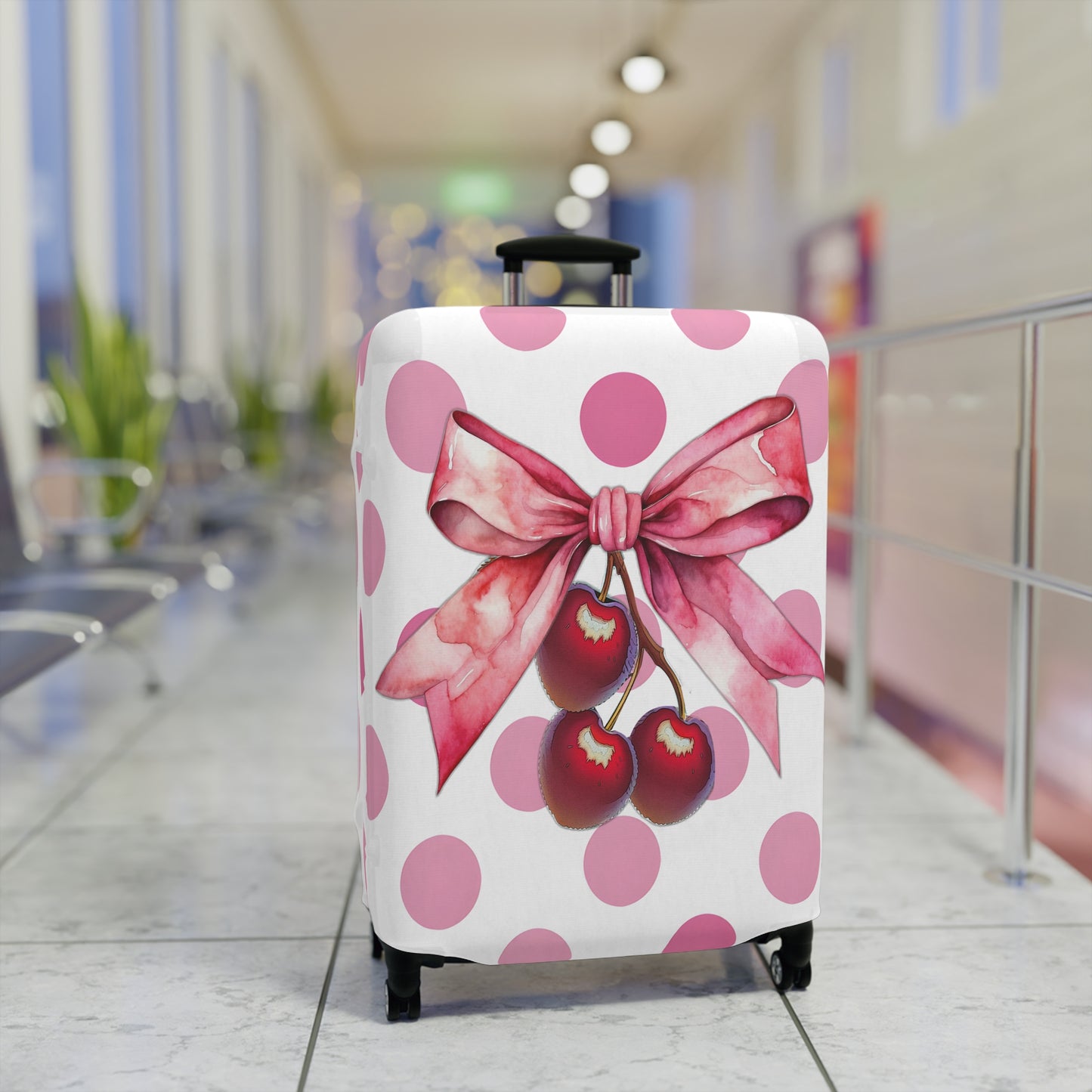 Luggage Cover, Rockabilly, Coquette, Pink Polka Dots, Cherries and Ribbon, awd-2502