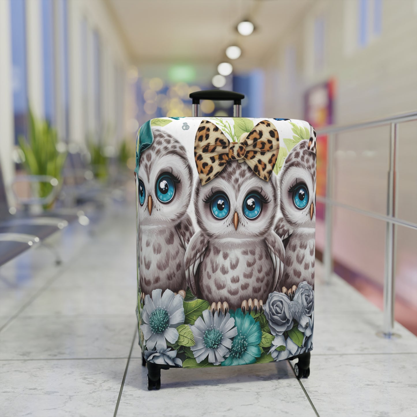 Luggage Cover, Blue Floral Owls, awd-1469