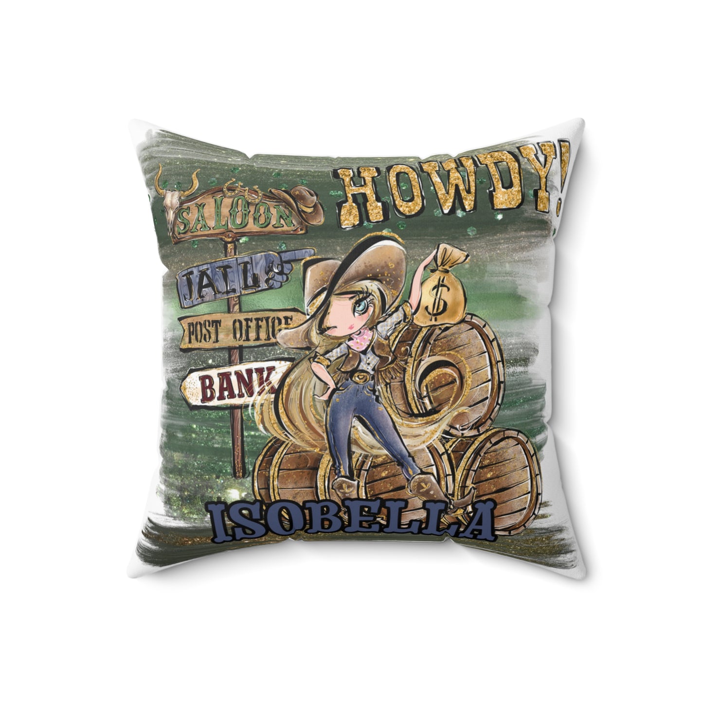 Personalised Howdy Cushion, Blonde Hair Blue Eyes, Polyester Square Cushion, Christmas cushion