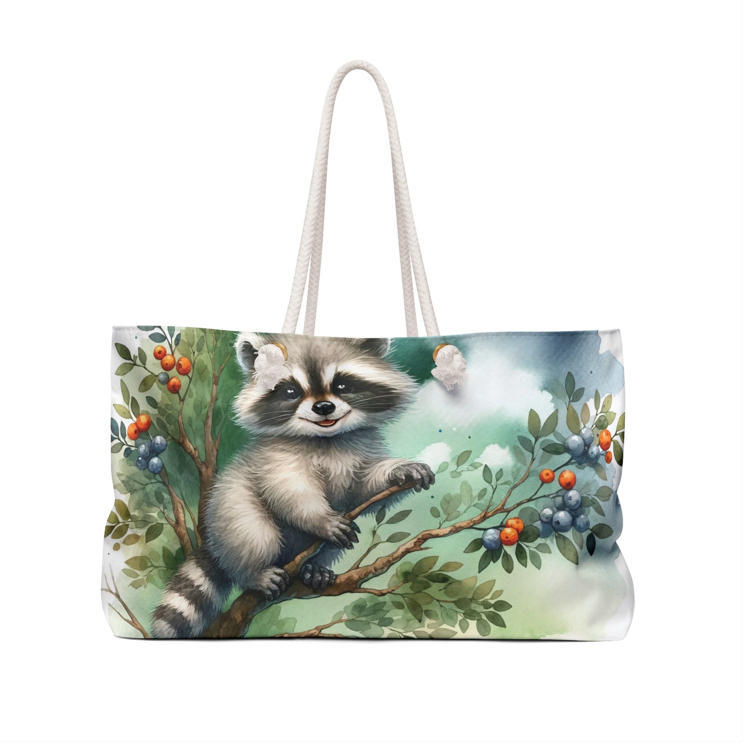 Personalised/Non-Personalised Weekender Bag, Racoon, Large Weekender Bag, Beach Bag, Book Bag