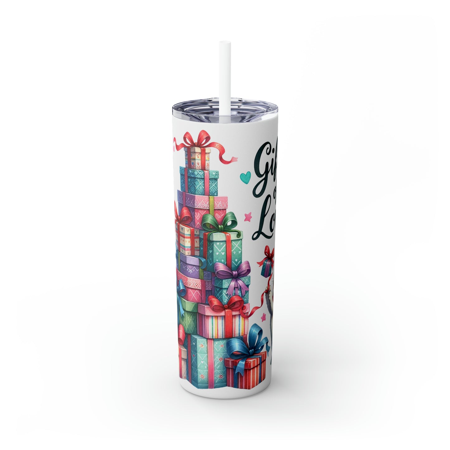 Skinny Tumbler with Straw, 20oz, Gifts of Love, Present Tree, awd-235