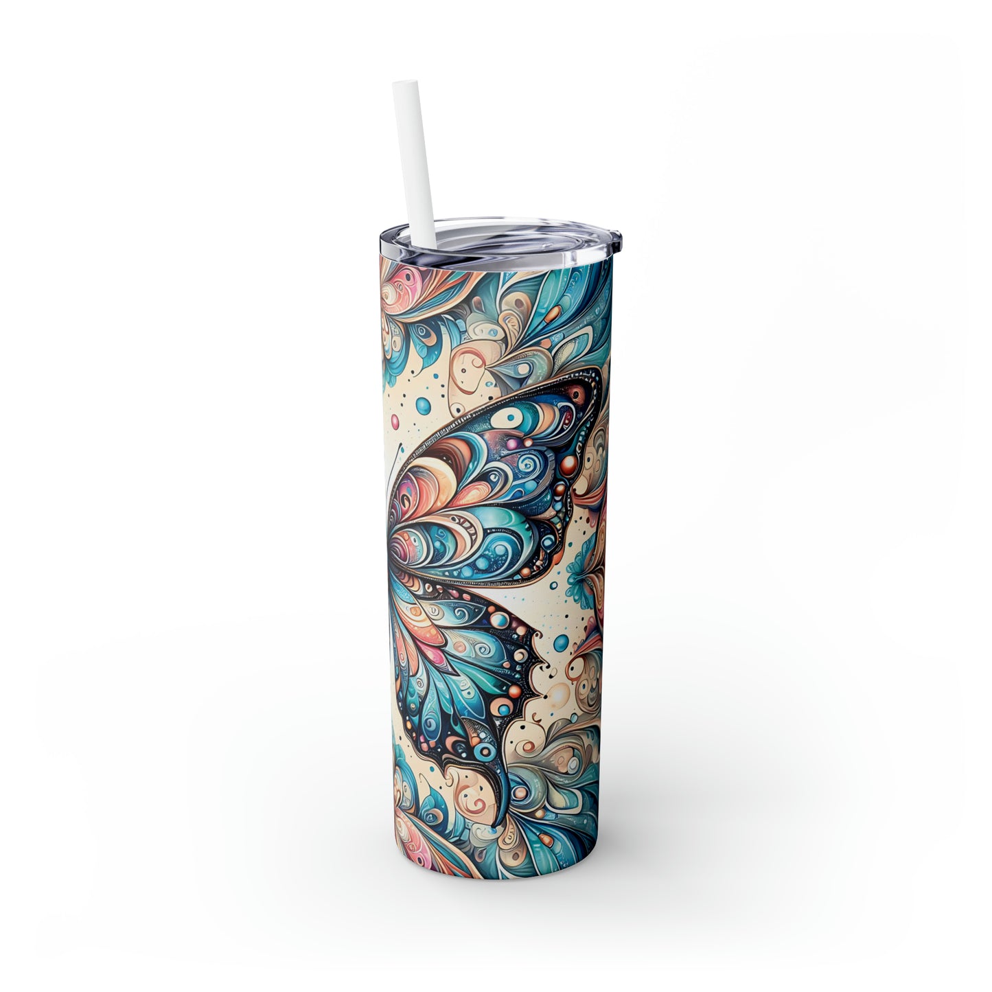 Skinny Tumbler with Straw, 20oz, Butterfly