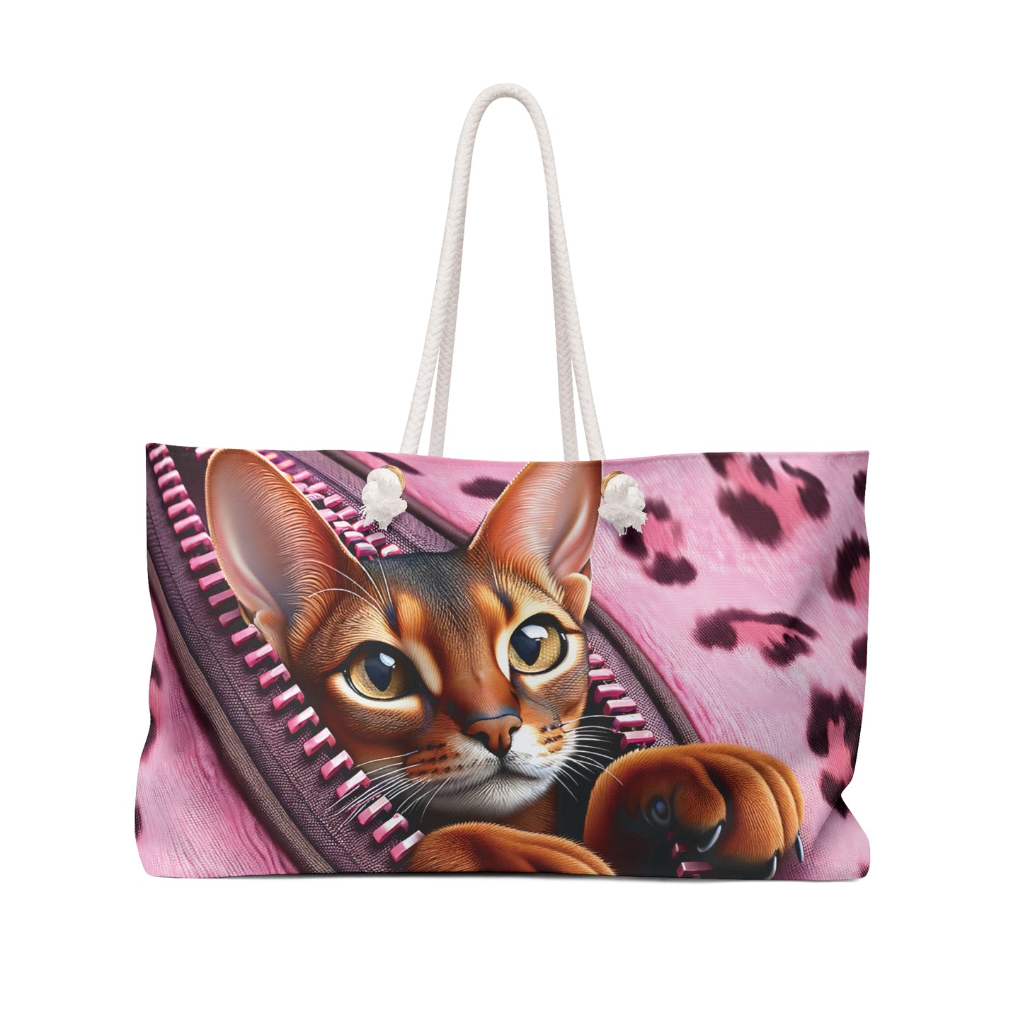 Personalised/Non-Personalised Weekender Bag, Cute Cat, Zipper, Valentines Day, Large Weekender Bag, Beach Bag, Book Bag