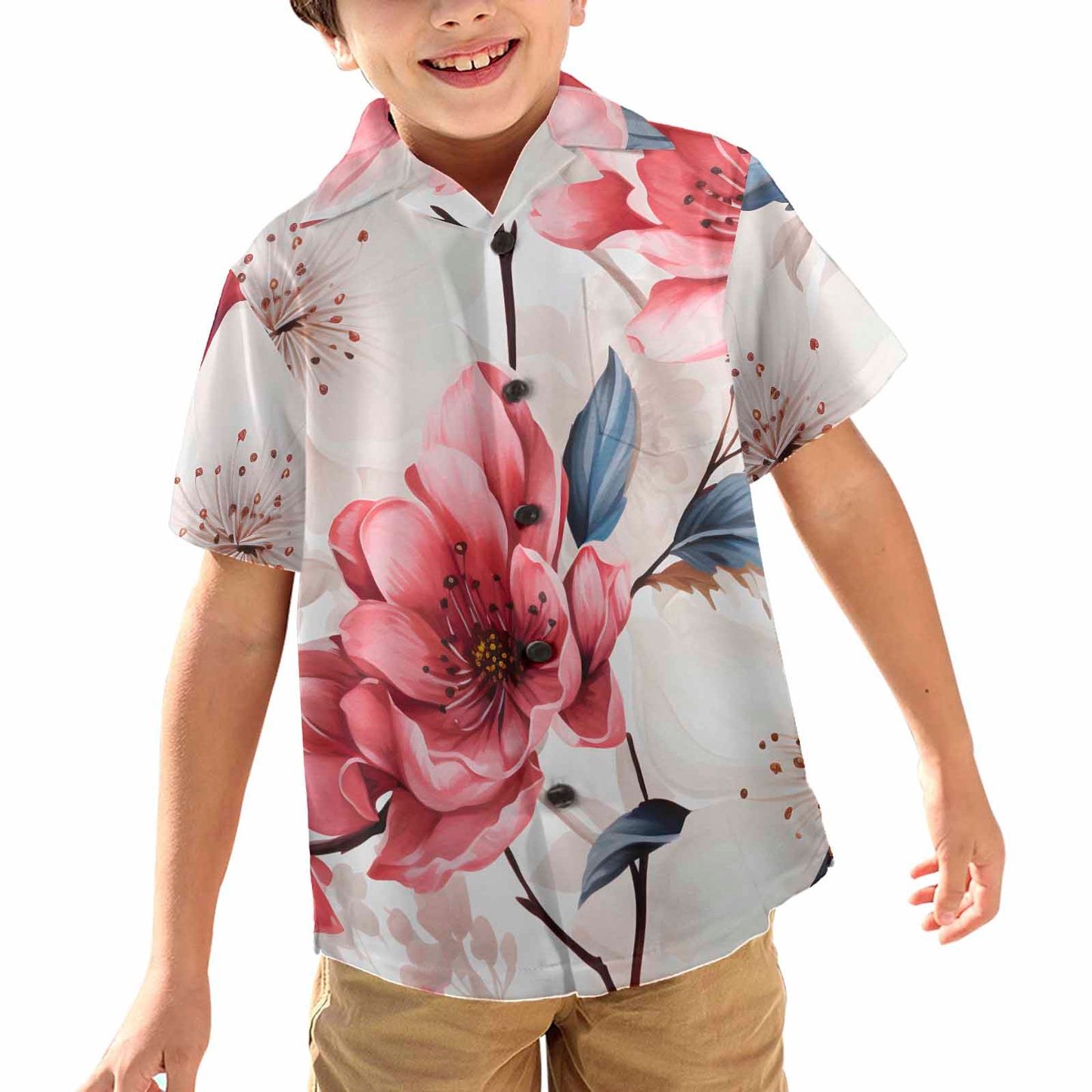 Pink Floral  Little Boys Hawaiian Shirt