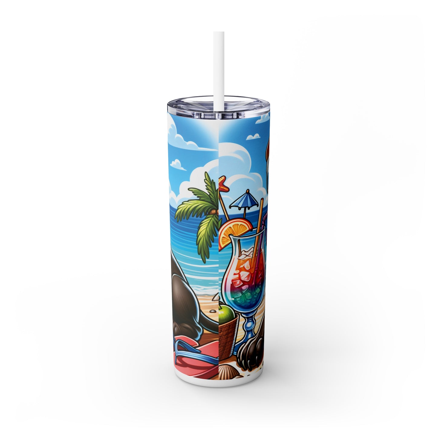 Skinny Tumbler with Straw, 20oz, Dog on Beach, Cane Corso, awd-1202