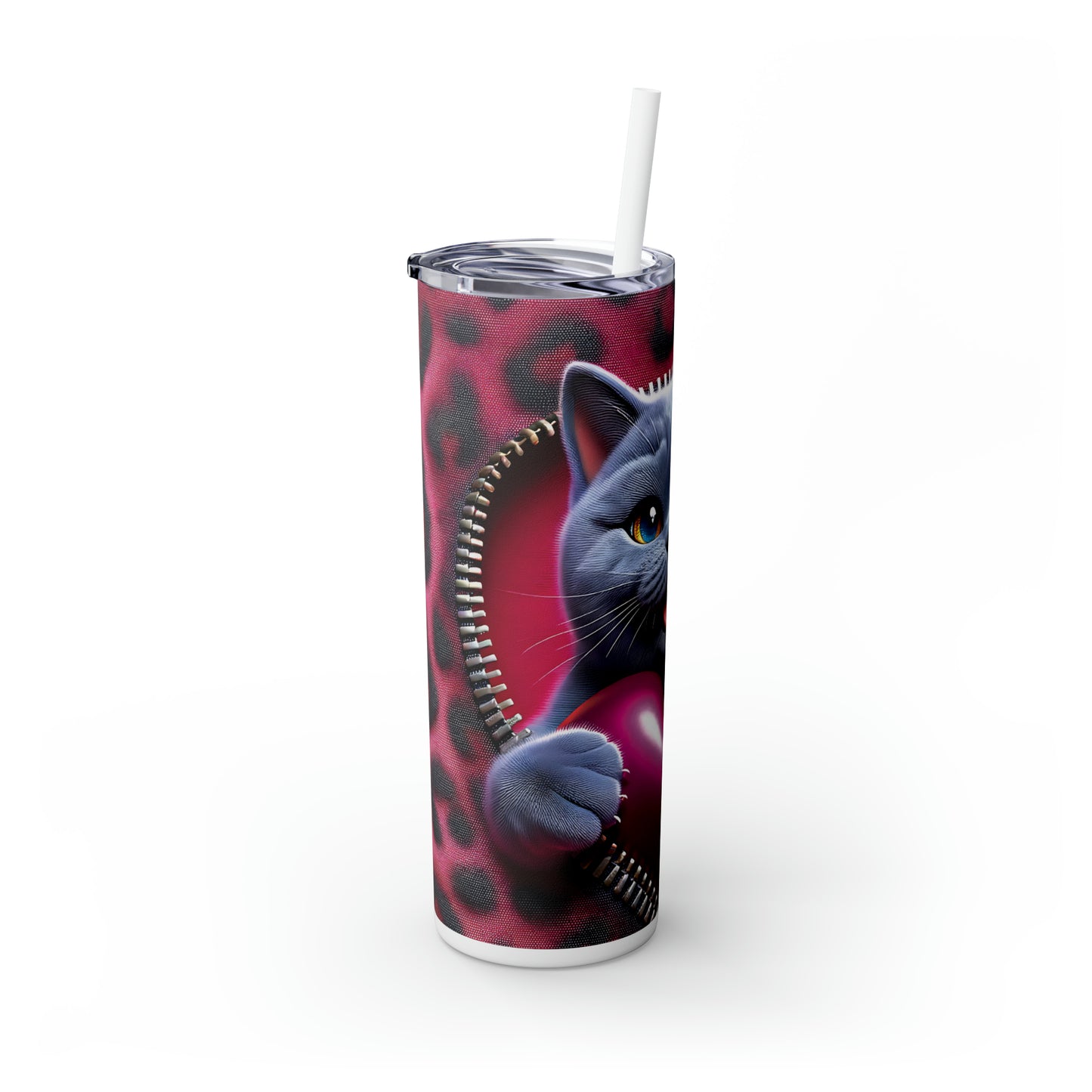 Skinny Tumbler with Straw, 20oz, Cat, Valentines Day, awd-738