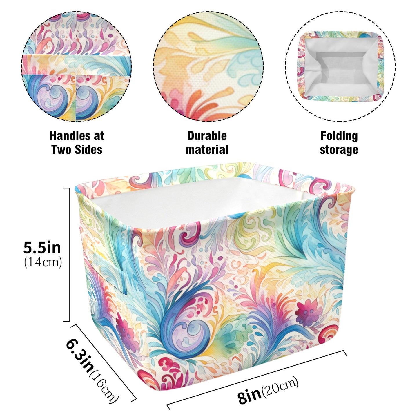 Pastel Rainbow Paisley Fabric Storage Basket