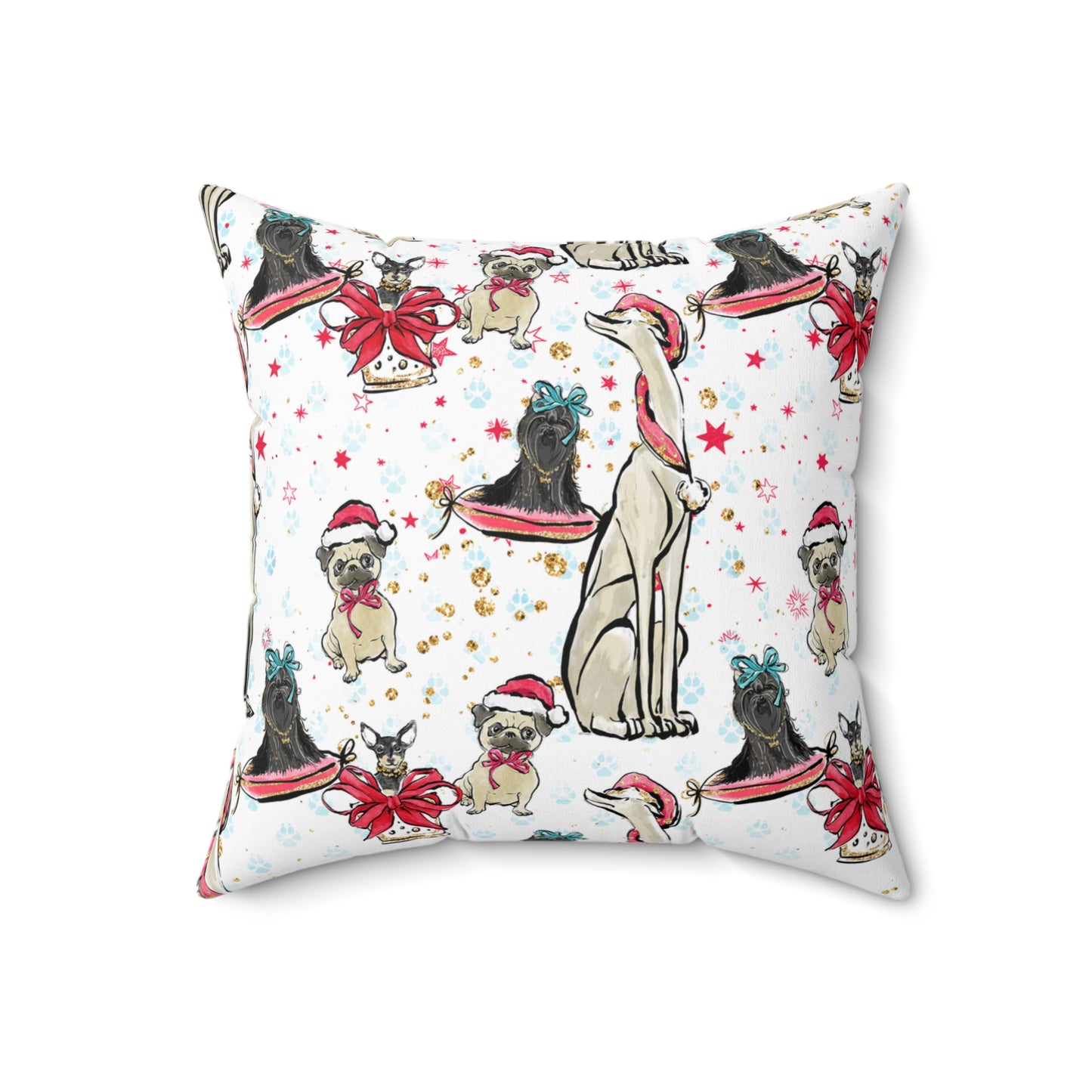 Spun Polyester Square Pillow, Doggie Christmas Cushion