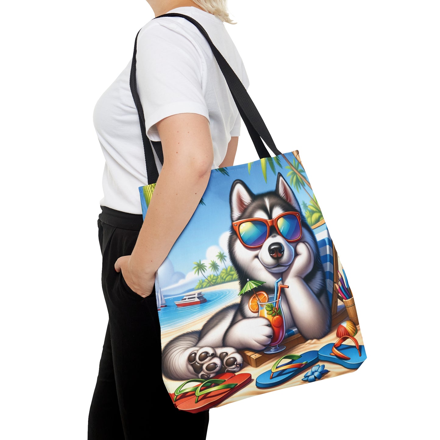 Tote Bag, Dog on Beach, Siberian Husky, Tote bag,  awd-1246