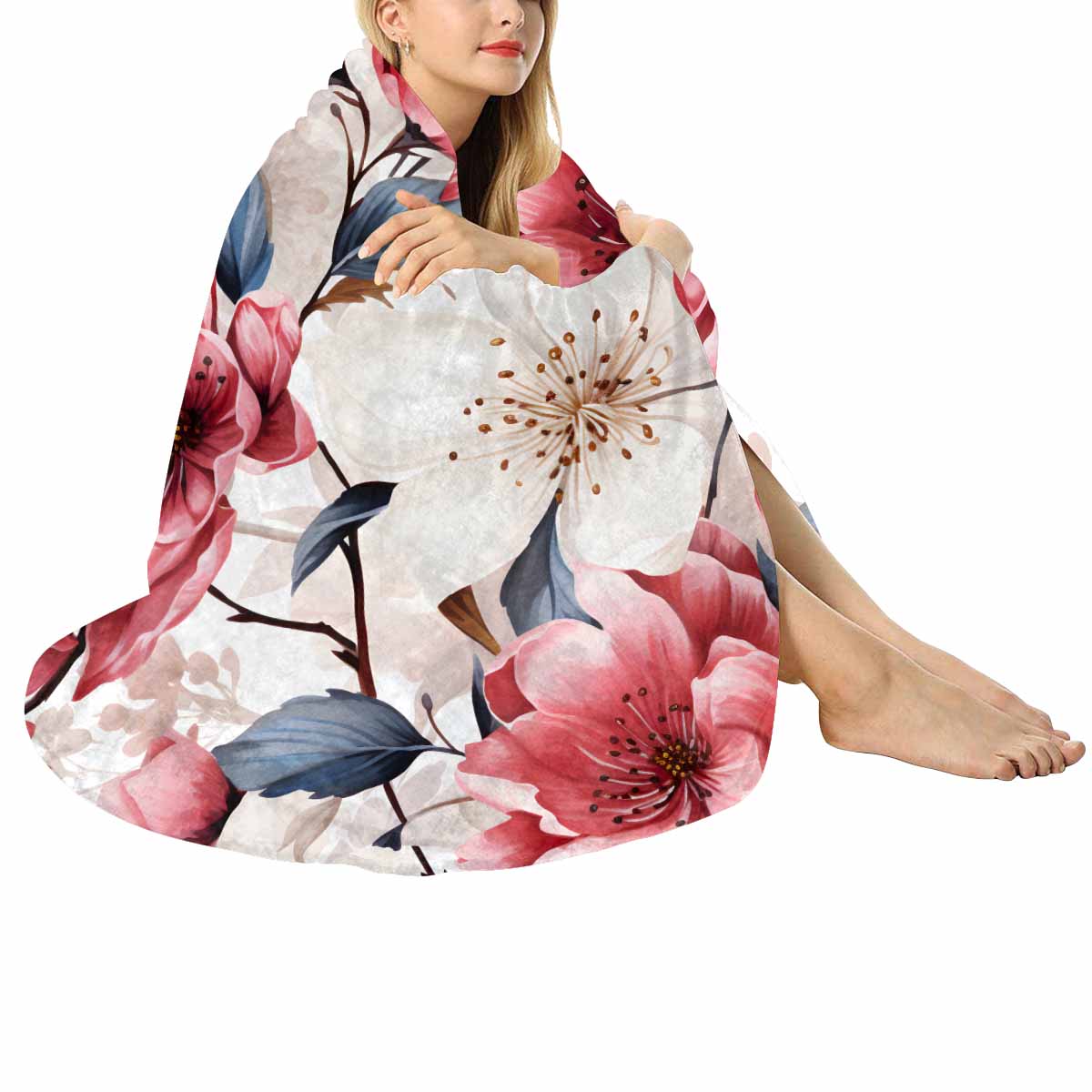 Pink Floral  Circular Micro Fleece Blanket 60"