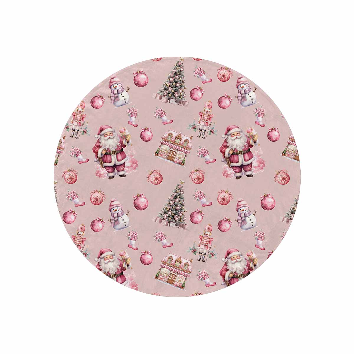 Pink Chirstmas Circular Micro Fleece Blanket 60"