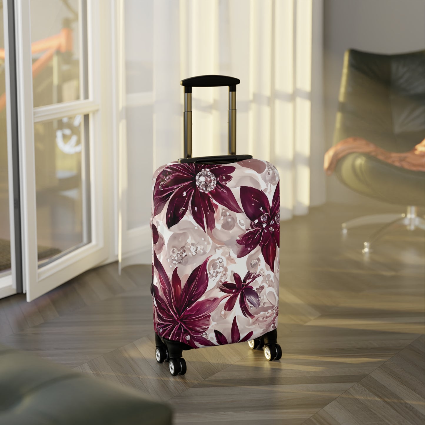 Luggage Cover, Burgundy Floral