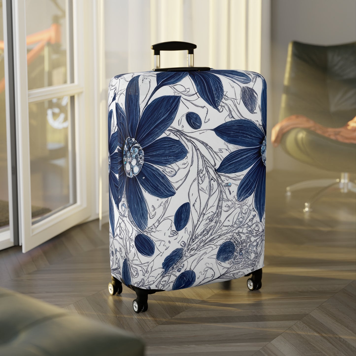 Luggage Cover, Blue Floral-3