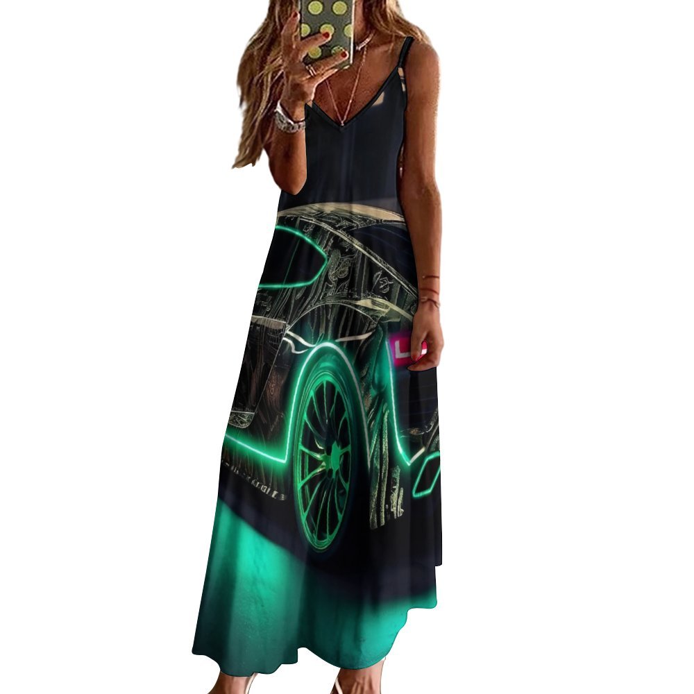 Car Spaghetti Strap Ankle-Length Dress Long dress