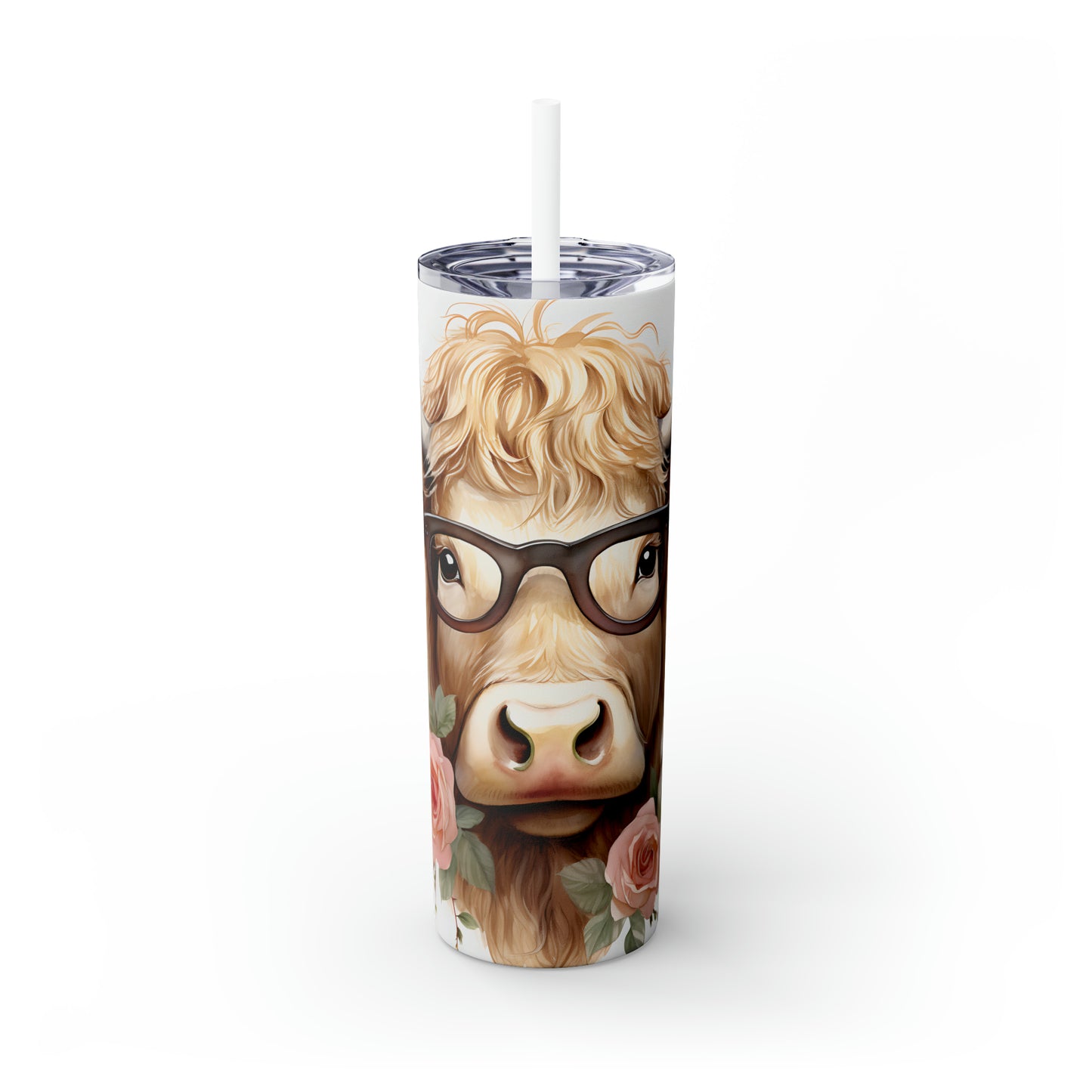 Skinny Tumbler with Straw, 20oz Highlander Cow