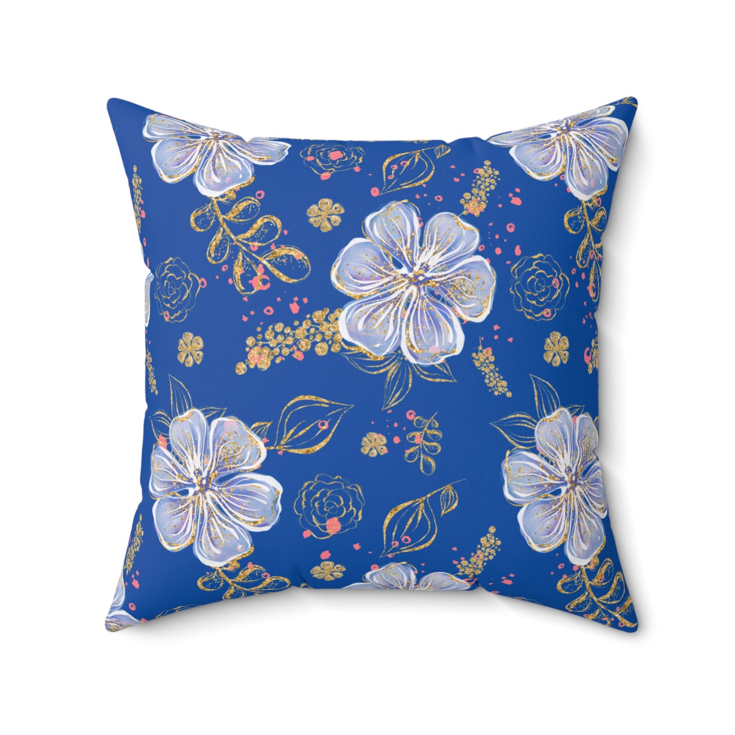 Spun Polyester Square Pillow, Blue Floral Cushion