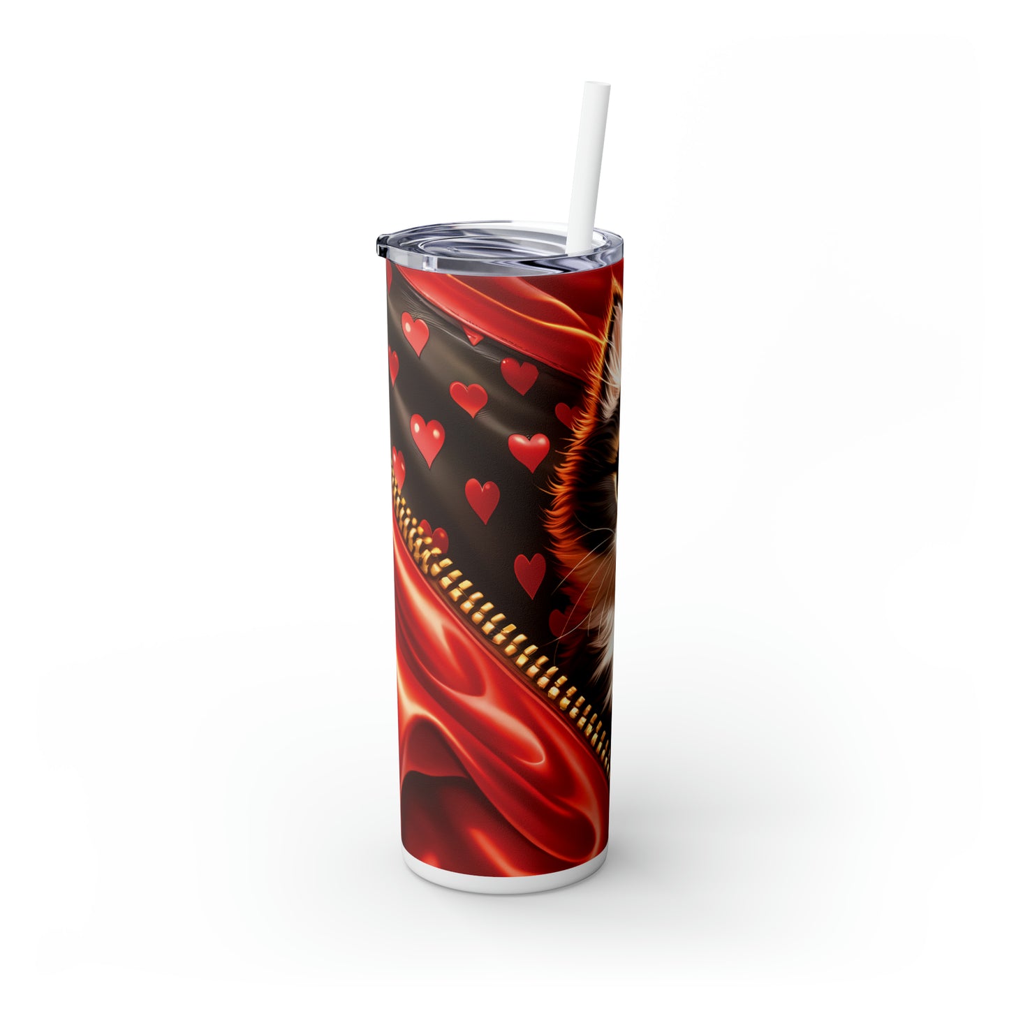 Skinny Tumbler with Straw, 20oz, Cat, Valentines Day, awd-865