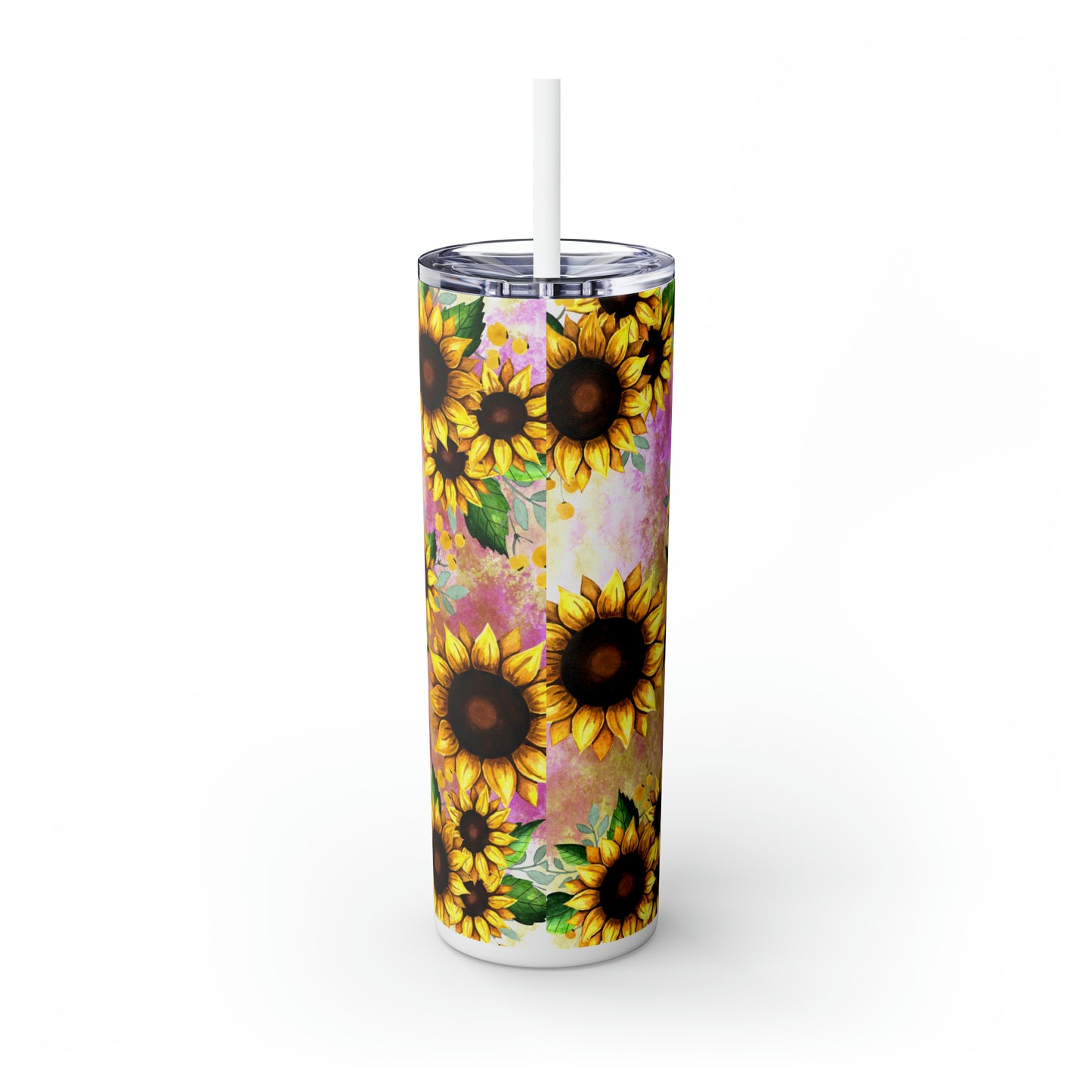 Skinny Tumbler with Straw, 20oz, Sunflowers