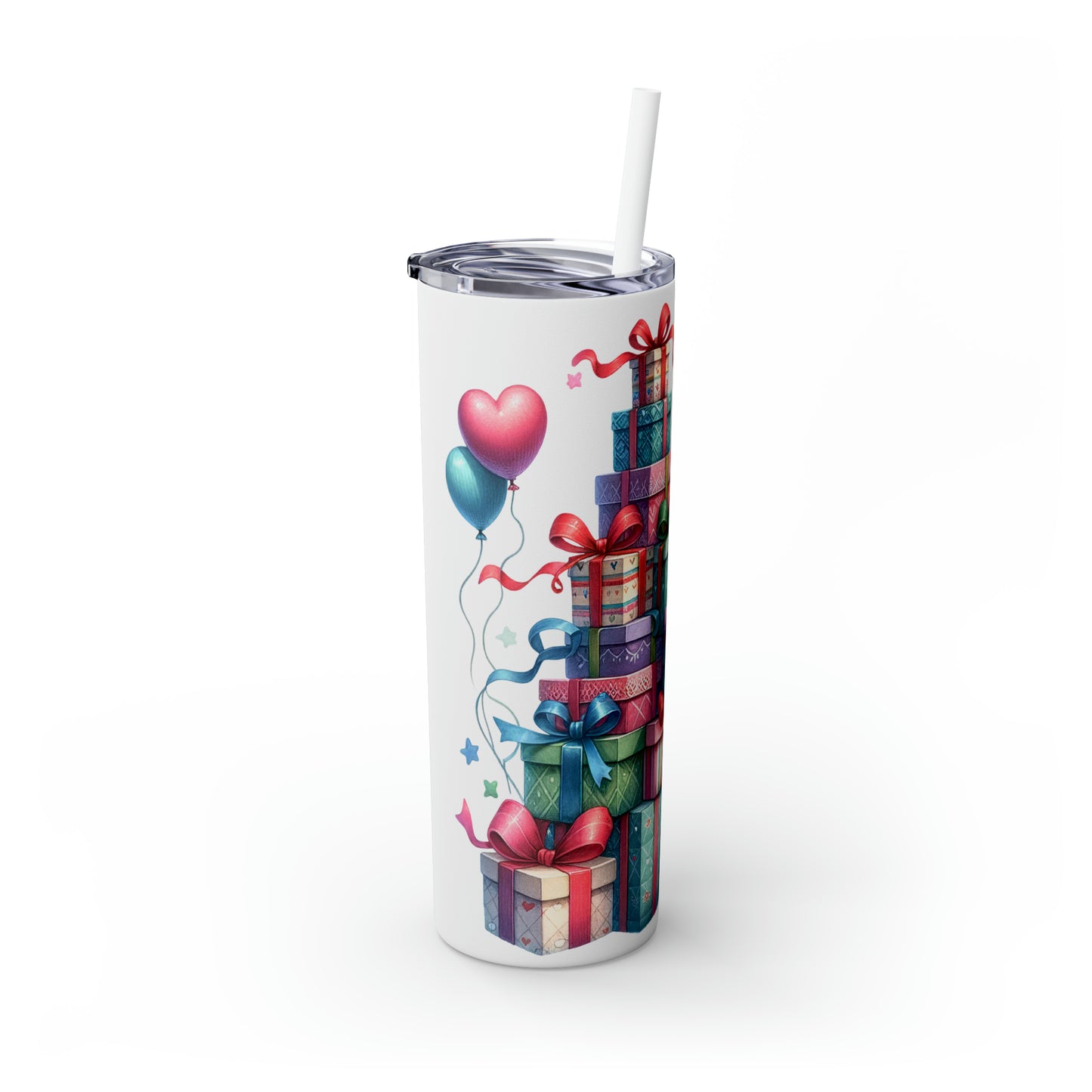 Skinny Tumbler with Straw, 20oz, Gifts of Love, Present Tree, awd-235