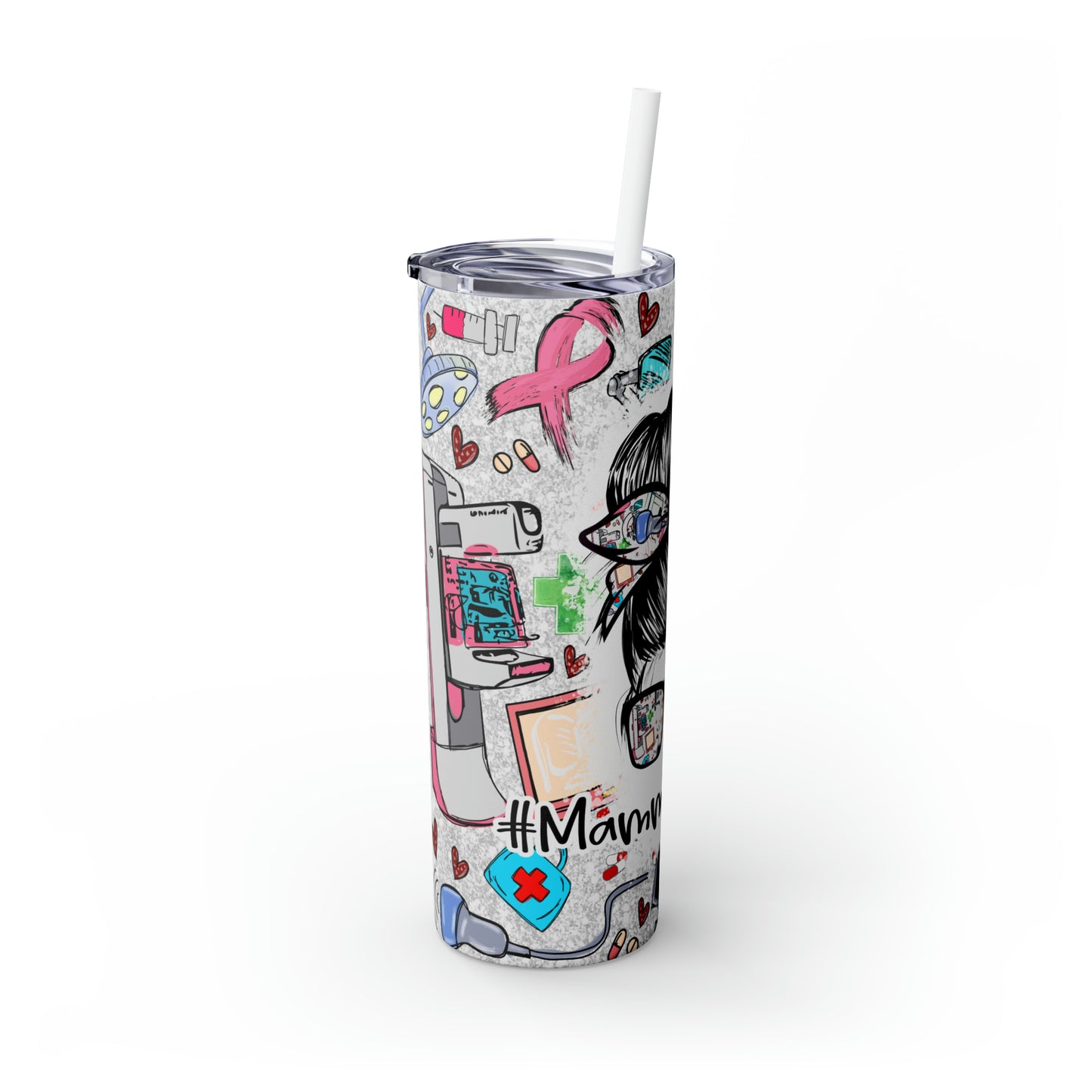 Skinny Tumbler with Straw, 20oz, Mammogram Tech