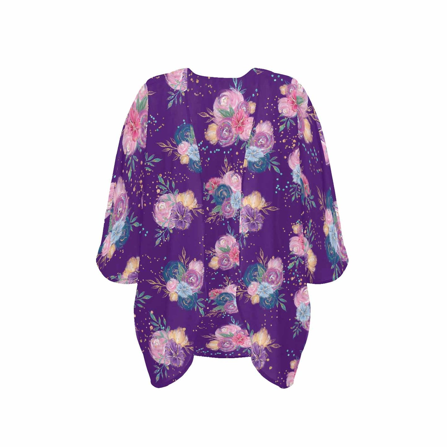 Purple Floral  Women's Kimono Chiffon Cover Up