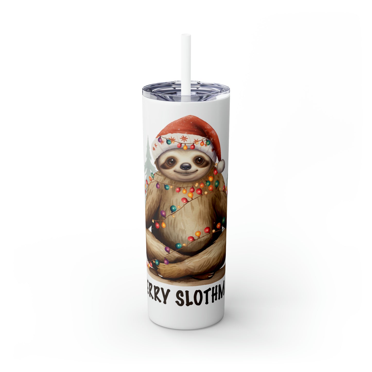 Skinny Tumbler with Straw, 20oz, Christmas, Sloth, awd-810