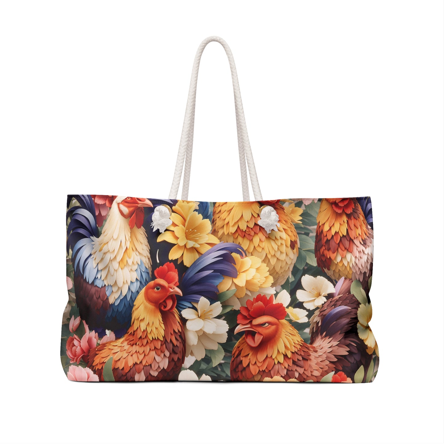 Personalised/Non-Personalised Weekender Bag, Chicken/Rooster, Large Weekender Bag, Beach Bag, Book Bag