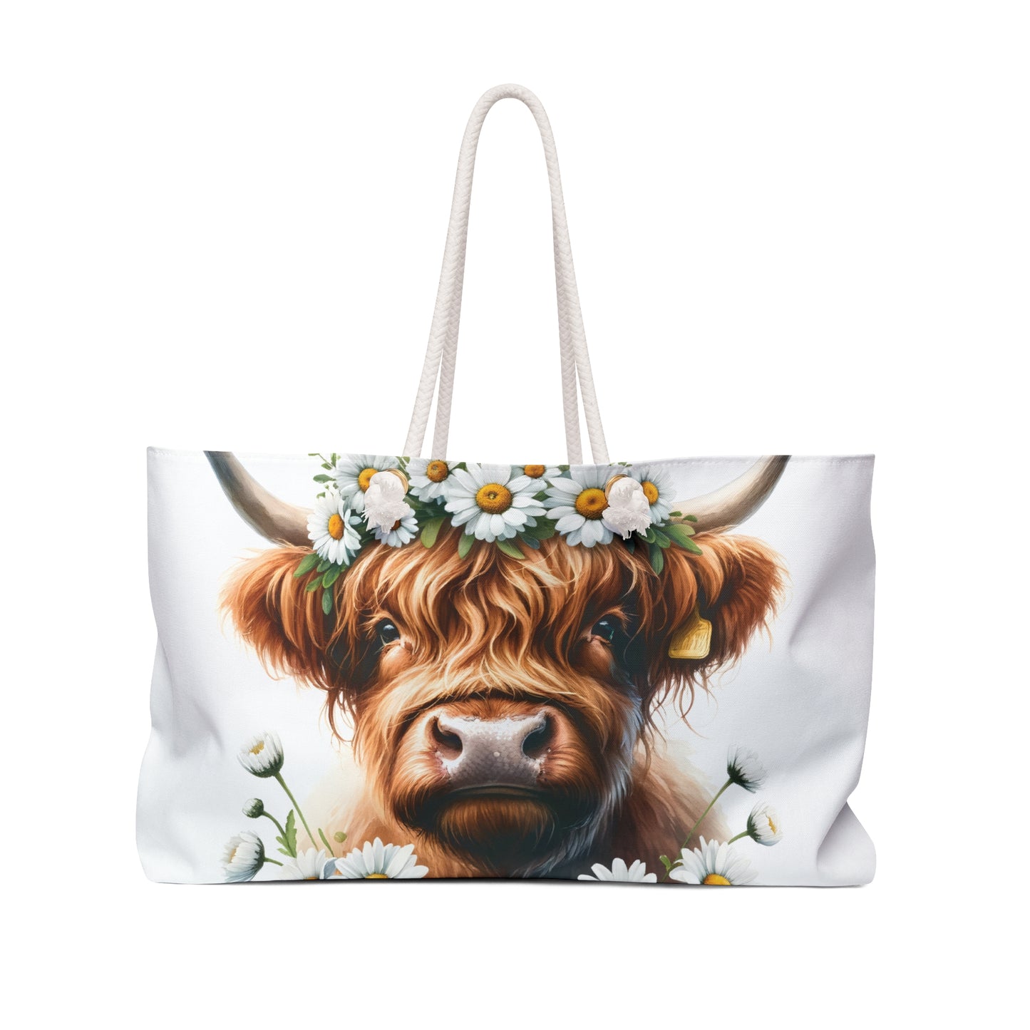 Personalised/Non-Personalised Weekender Bag, Highland Cow, Large Weekender Bag, Beach Bag, Book Bag