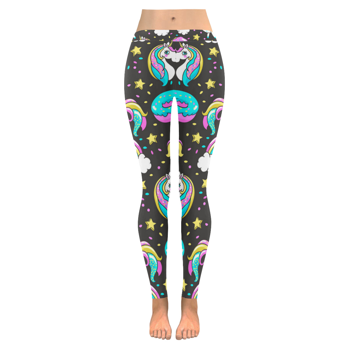 Seamless Pattern with Unicorns Donuts Rainbow Women's Low Rise Leggings (Invisible Stitch)