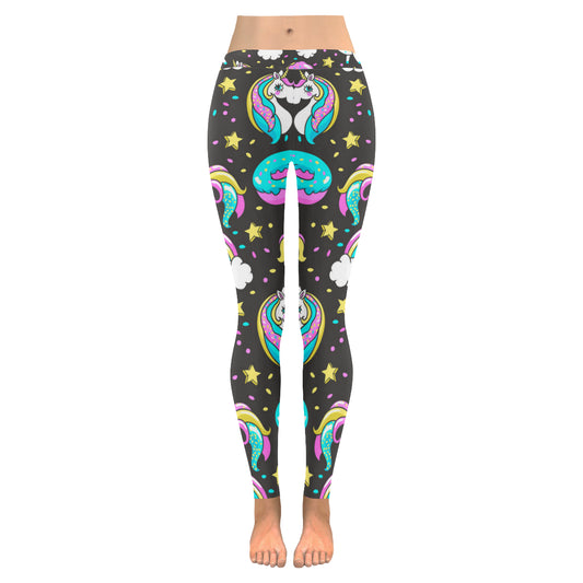 Seamless Pattern with Unicorns Donuts Rainbow Women's Low Rise Leggings (Invisible Stitch)