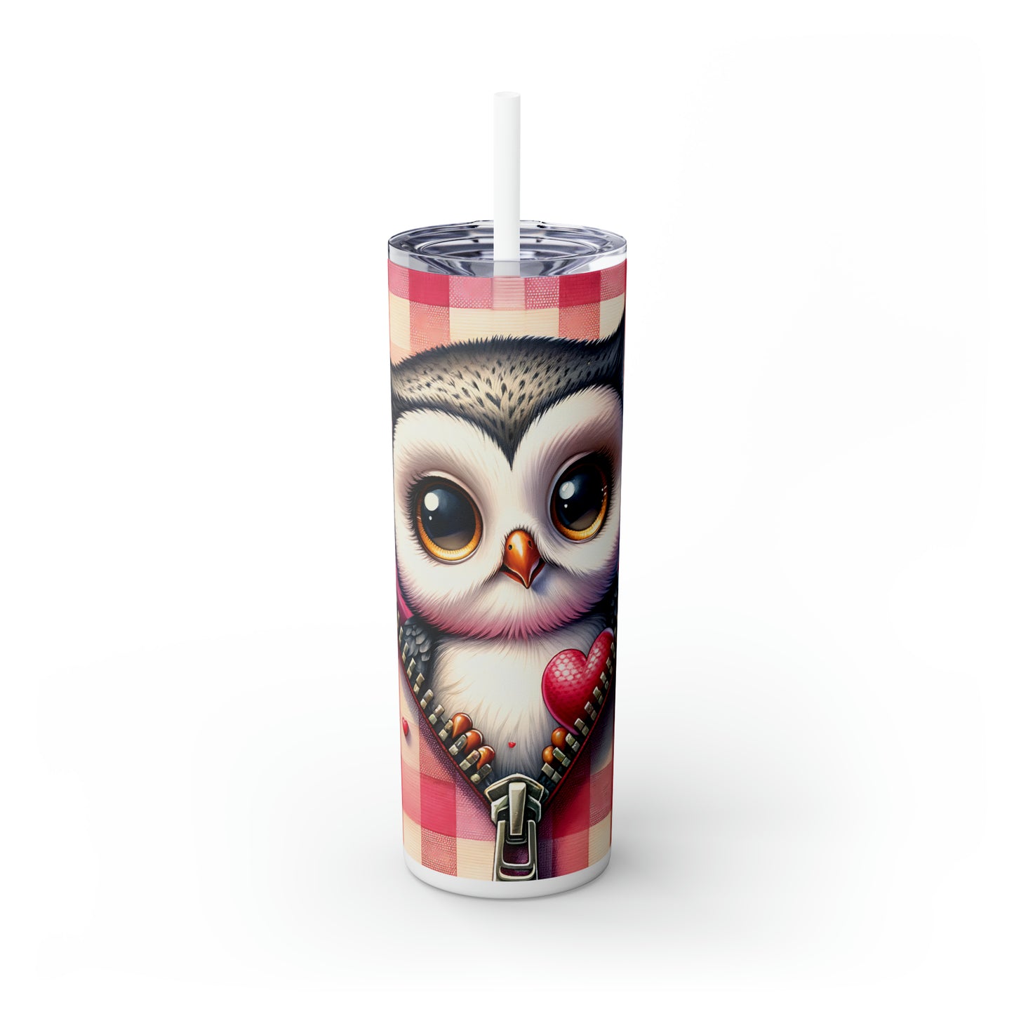 Skinny Tumbler with Straw, 20oz, Owl, Valentines Day