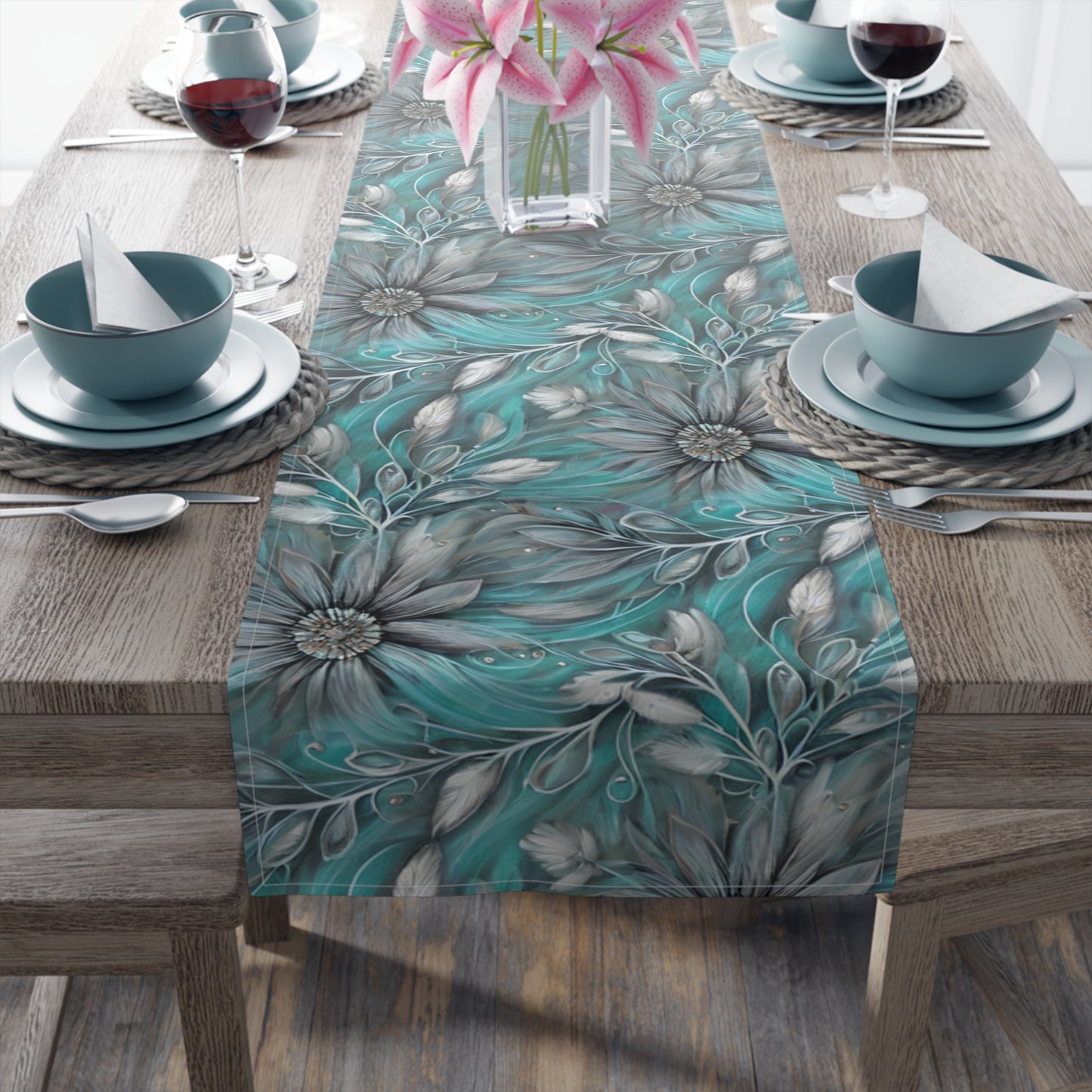 Floral Table Runner, Cotton Twill and Poly Available