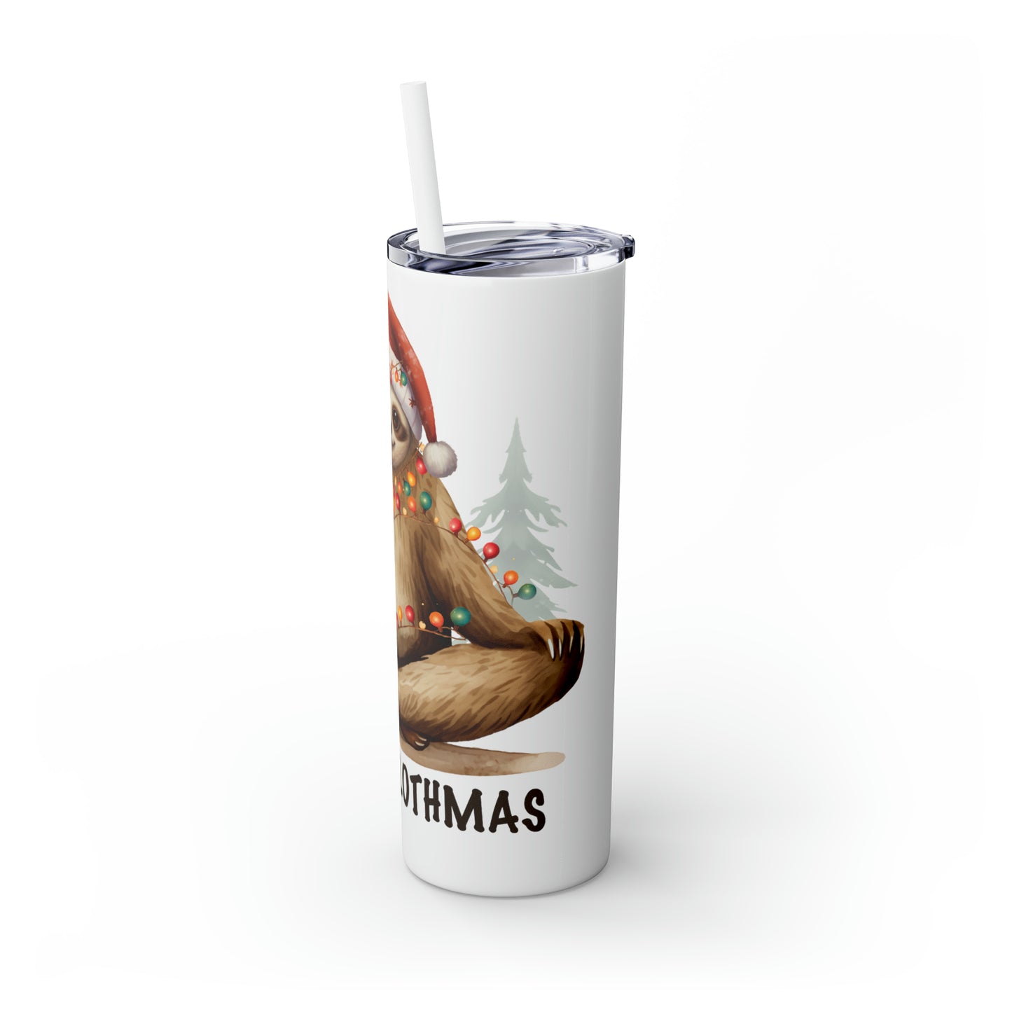 Skinny Tumbler with Straw, 20oz, Christmas, Sloth, awd-810