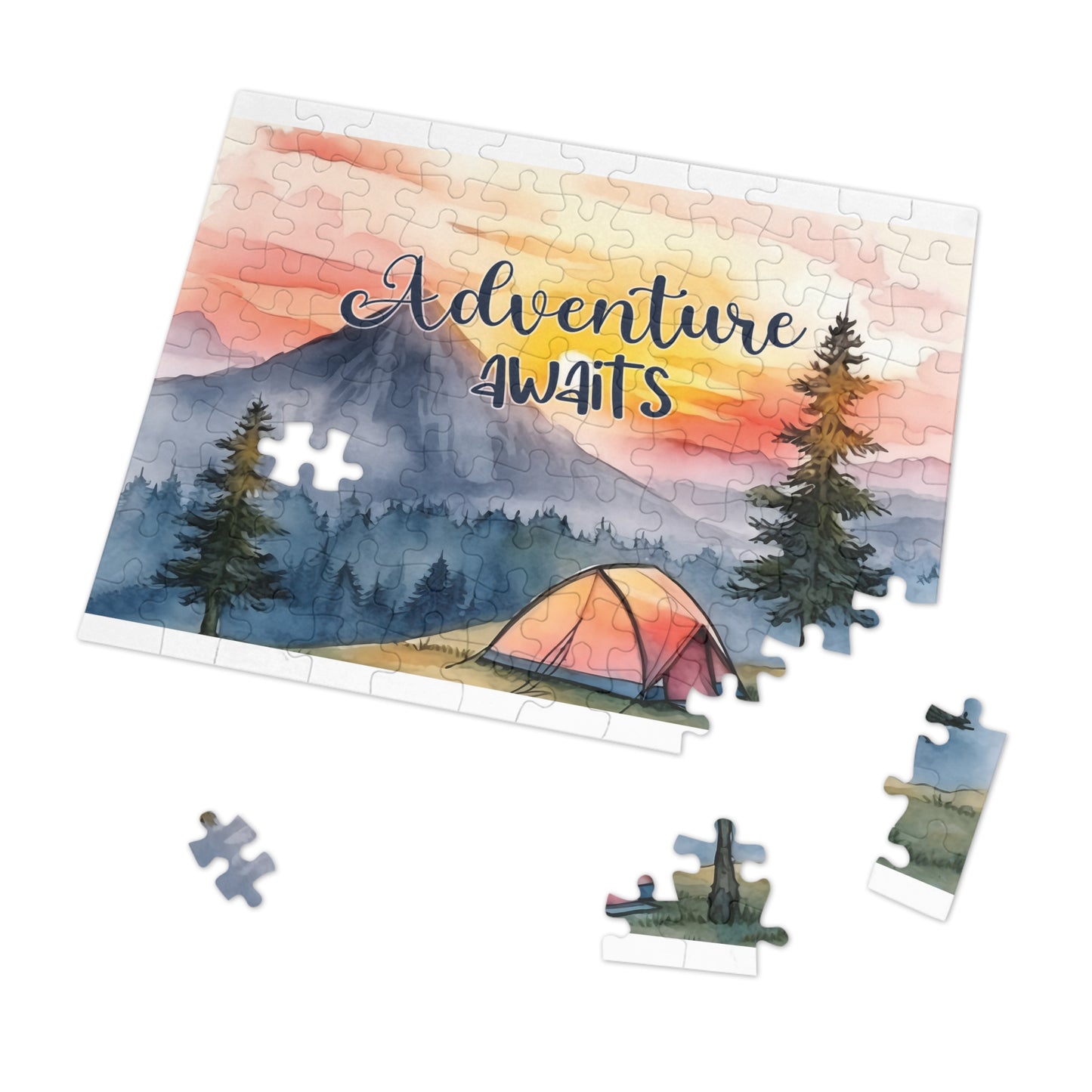 Jigsaw Puzzle, Camping, Adventure Awaits, Personalised/Non-Personalised (30, 110, 252, 500,1000-Piece)