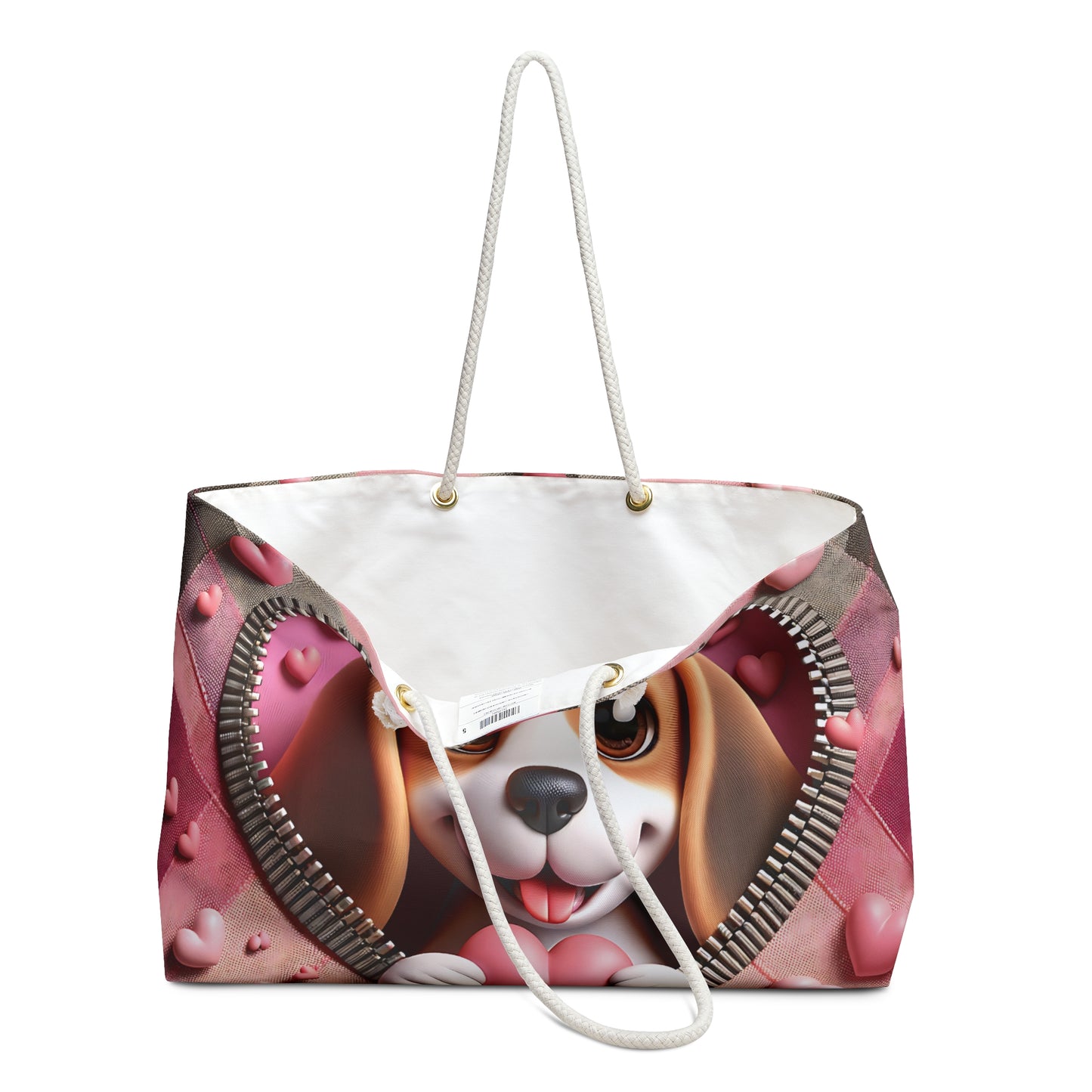 Personalised/Non-Personalised Weekender Bag, Cute Dog, Zipper, Valentines Day, Large Weekender Bag, Beach Bag, Book Bag