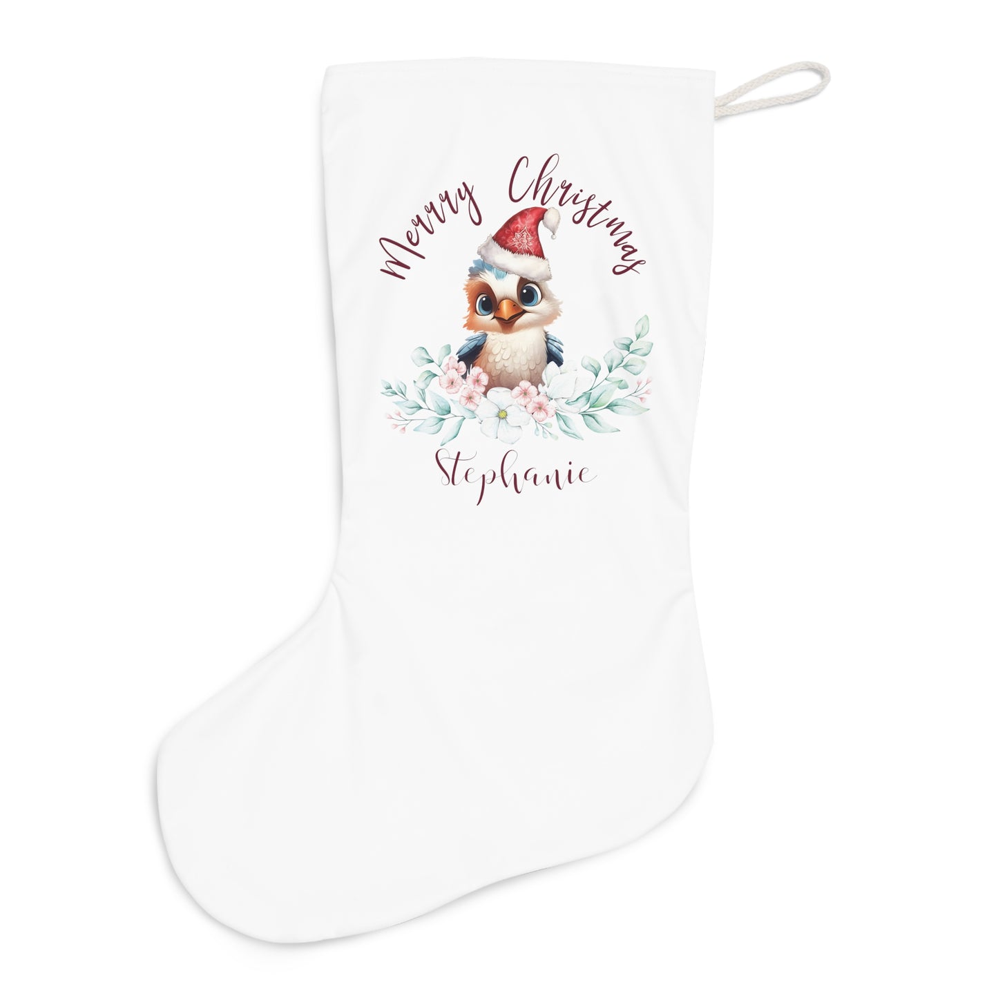 Personalised Santa Stocking, Australian Animals Eucalyptus, Kookaburra