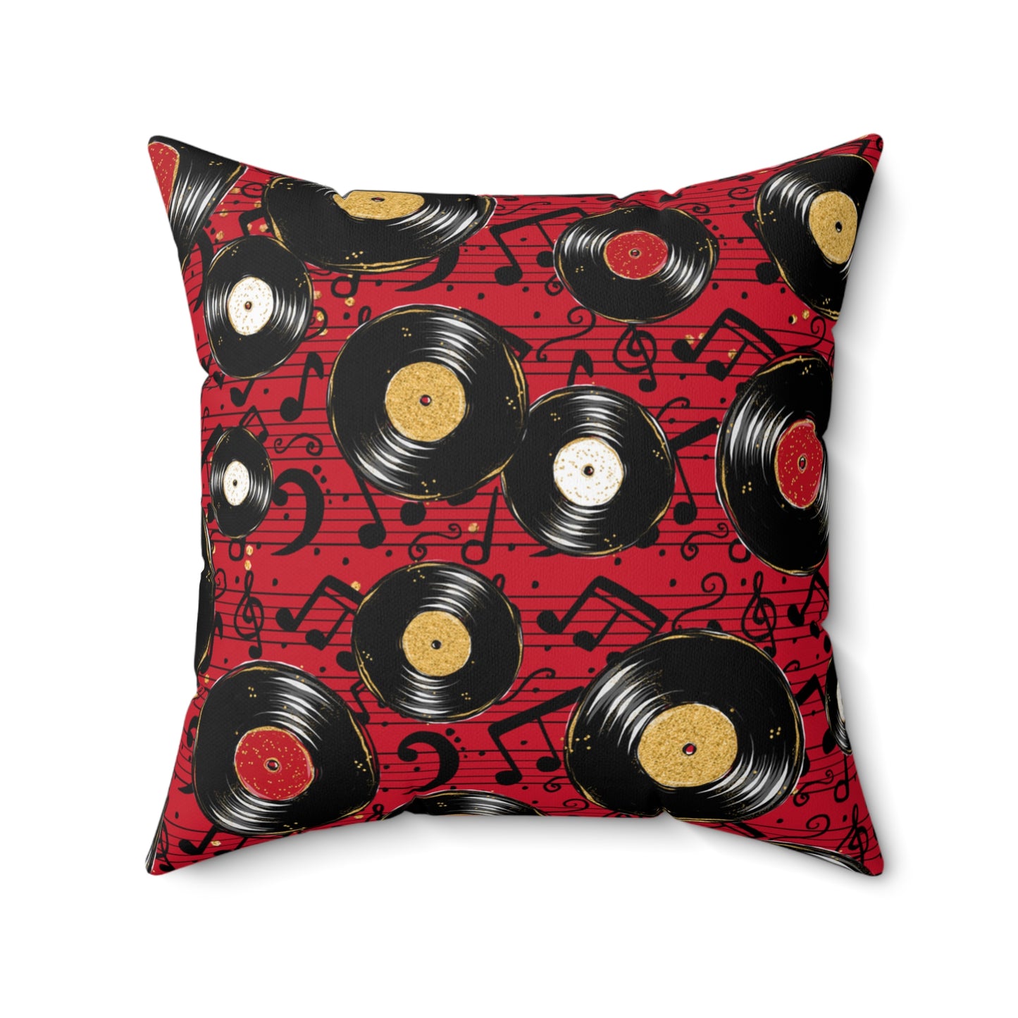 Spun Polyester Square Pillow, Red Music Cushion