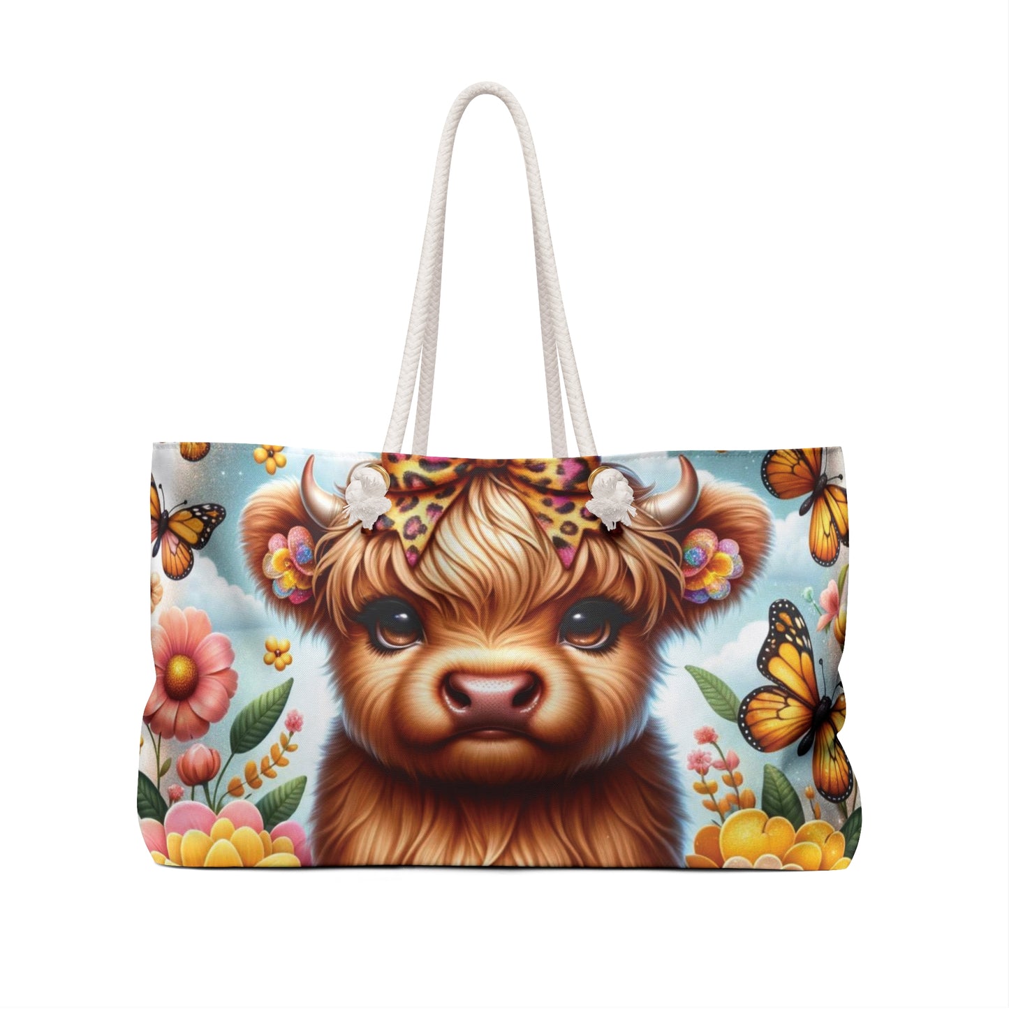 Personalised/Non-Personalised Weekender Bag, Highland Cow, Large Weekender Bag, Beach Bag, Book Bag