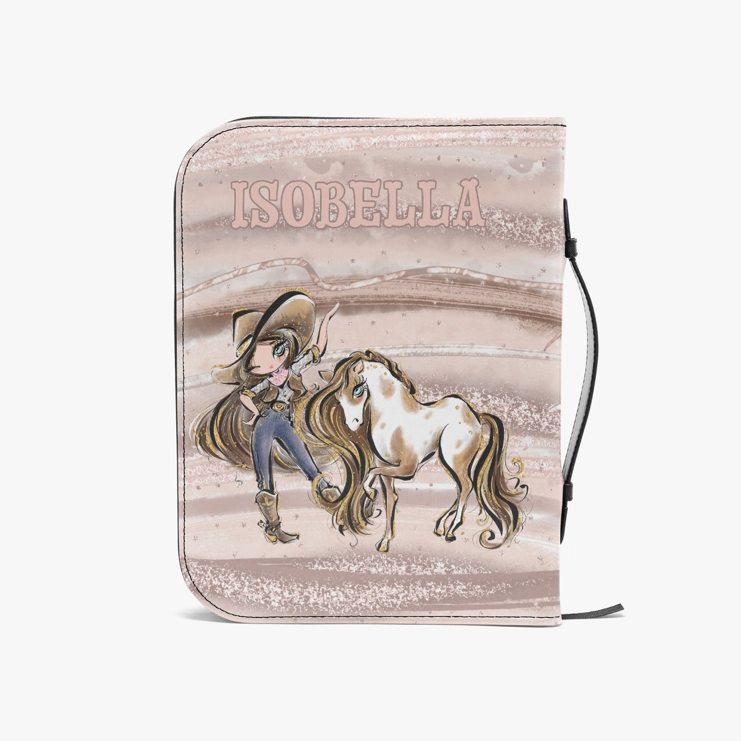 Book/Bible Cover, Howdy, Cowgirl and Horse, Brunette Hair, Blue Eyes