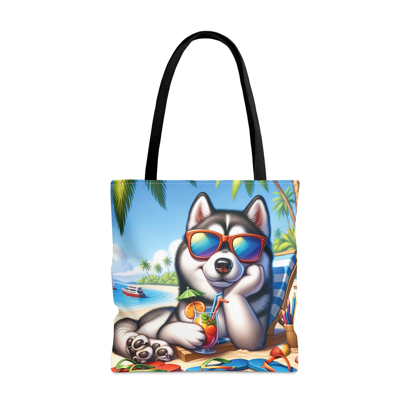 Tote Bag, Dog on Beach, Siberian Husky, Tote bag,  awd-1246