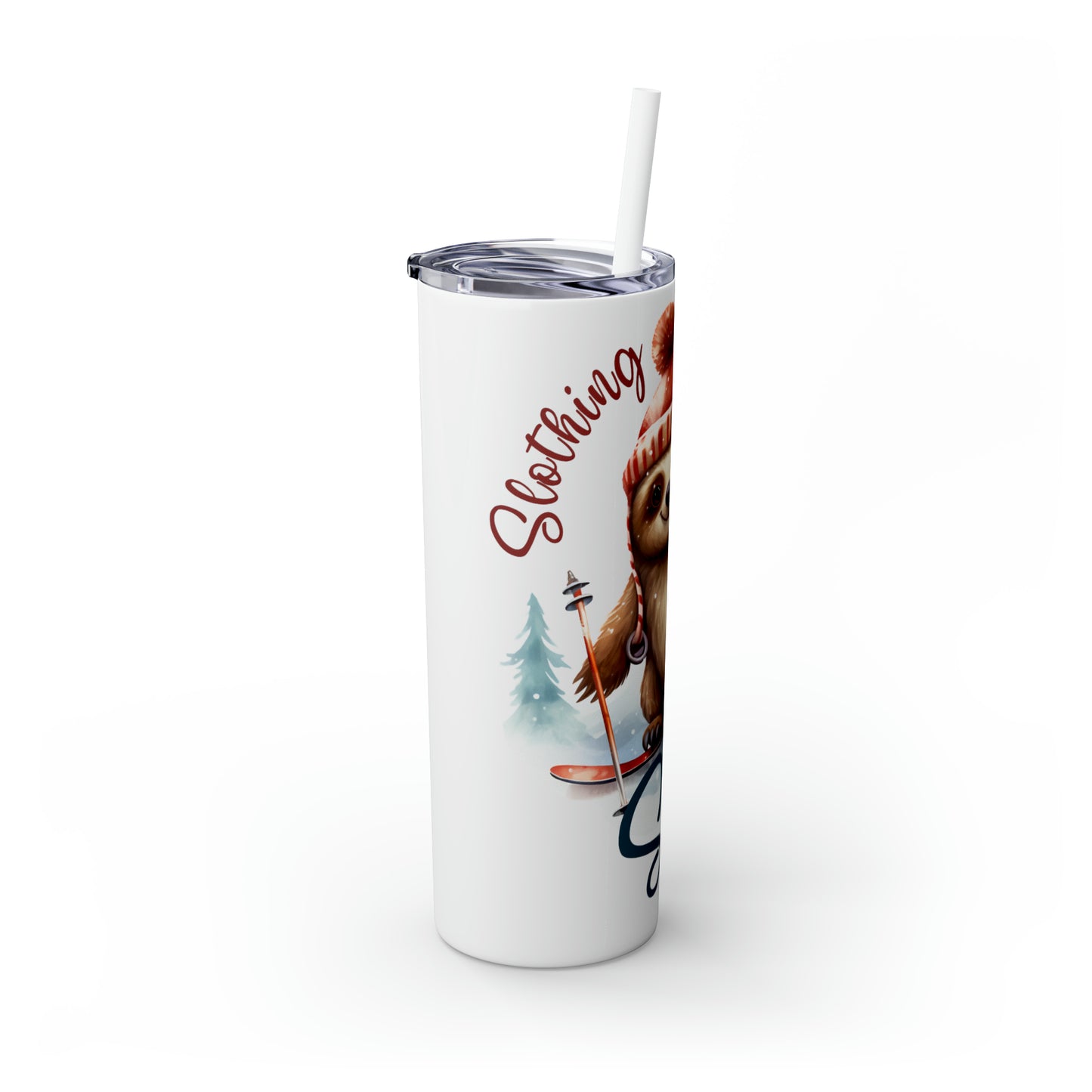 Skinny Tumbler with Straw, 20oz, Christmas, Sloth, awd-813