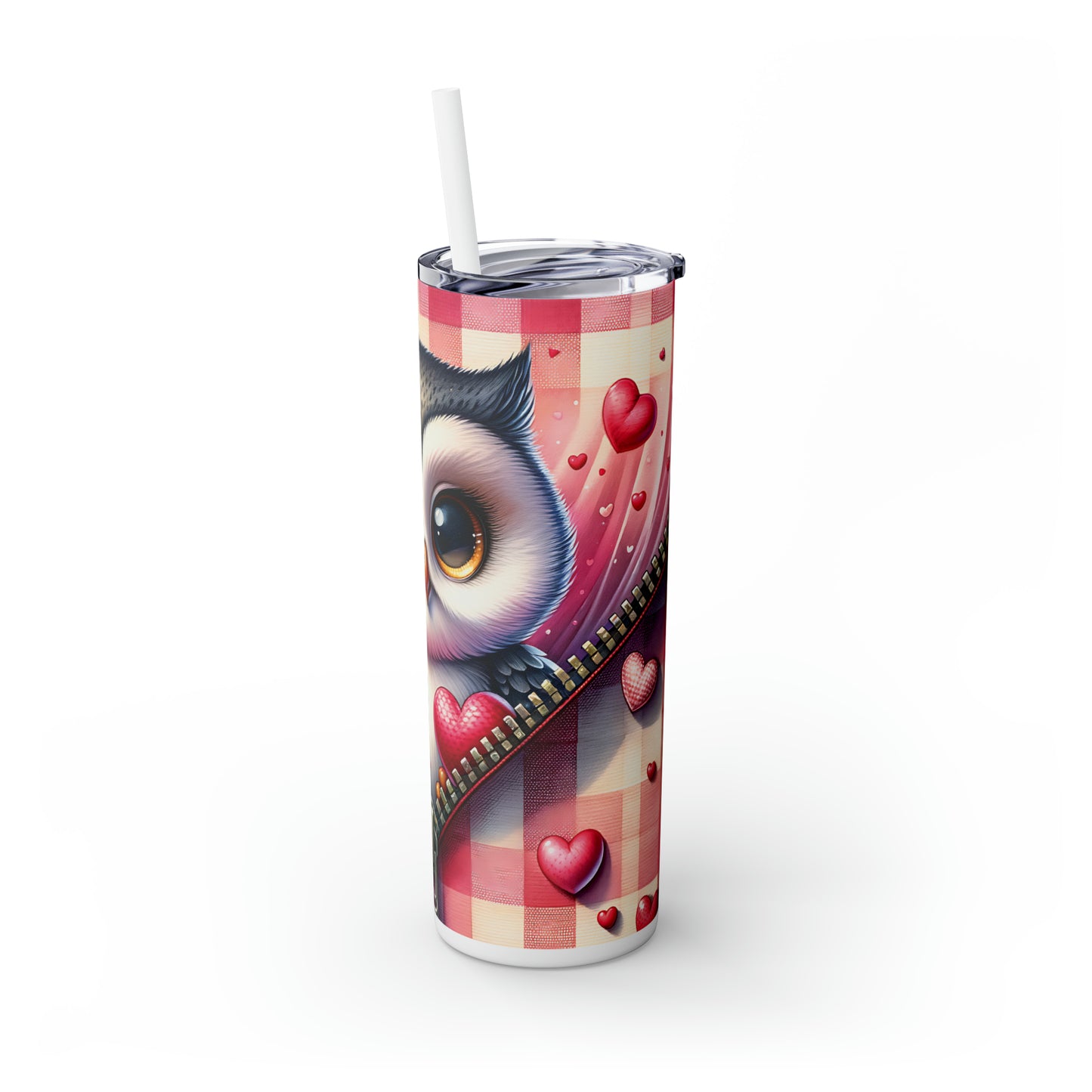 Skinny Tumbler with Straw, 20oz, Owl, Valentines Day