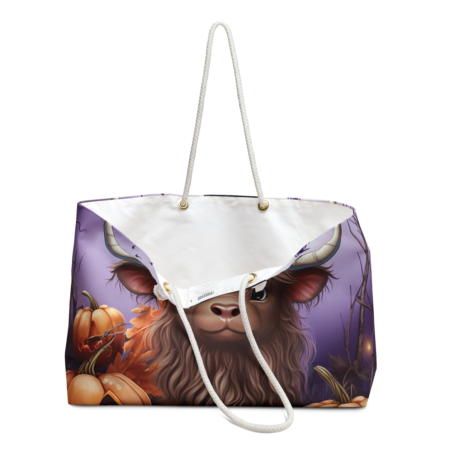 Personalised/Non-Personalised Weekender Bag, Halloween, Highland Cow, Large Weekender Bag, Beach Bag, Book Bag