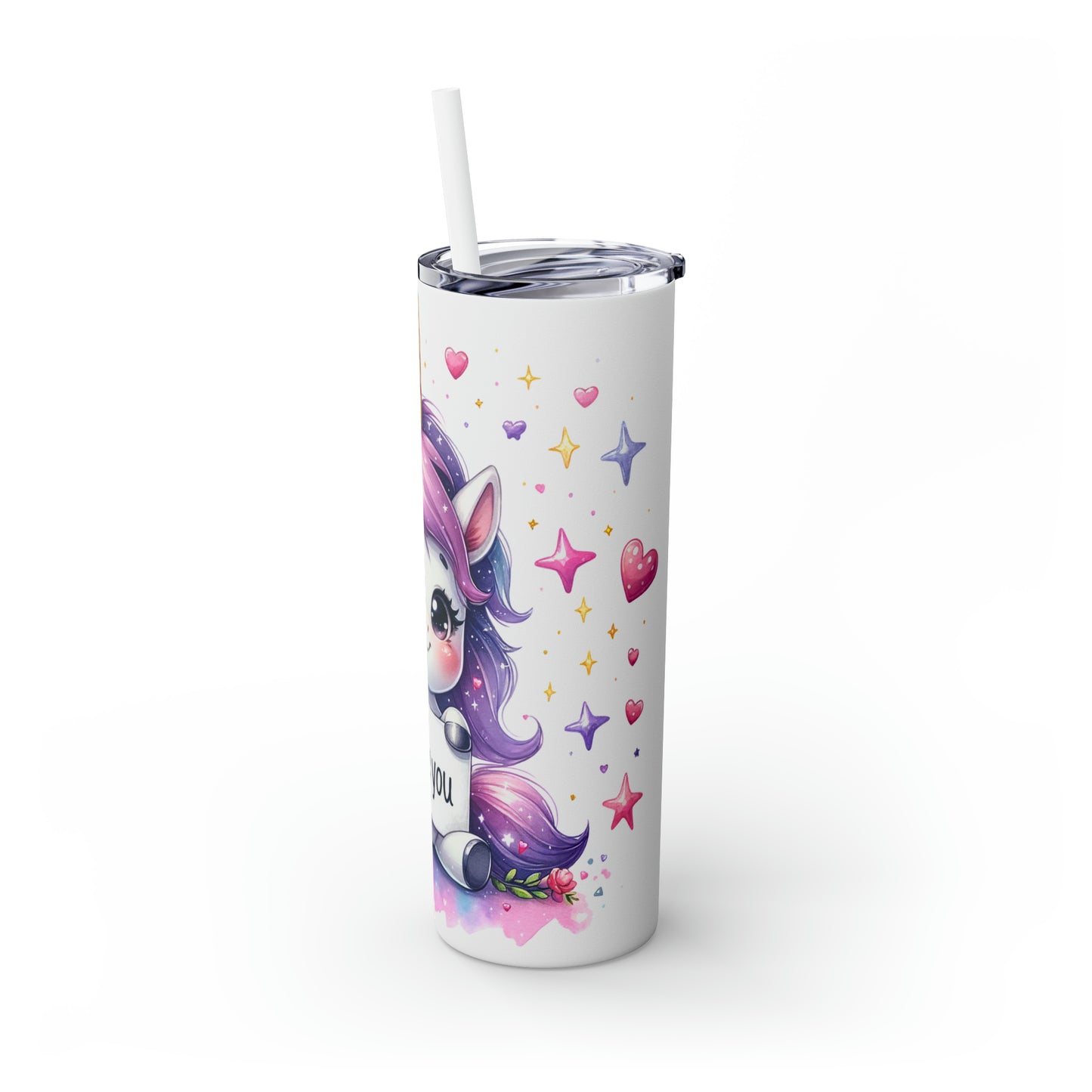 Skinny Tumbler with Straw, 20oz, Unicorn, I Love you