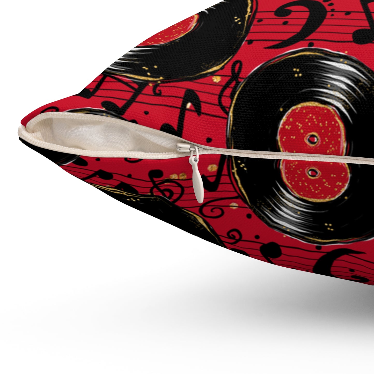 Spun Polyester Square Pillow, Red Music Cushion